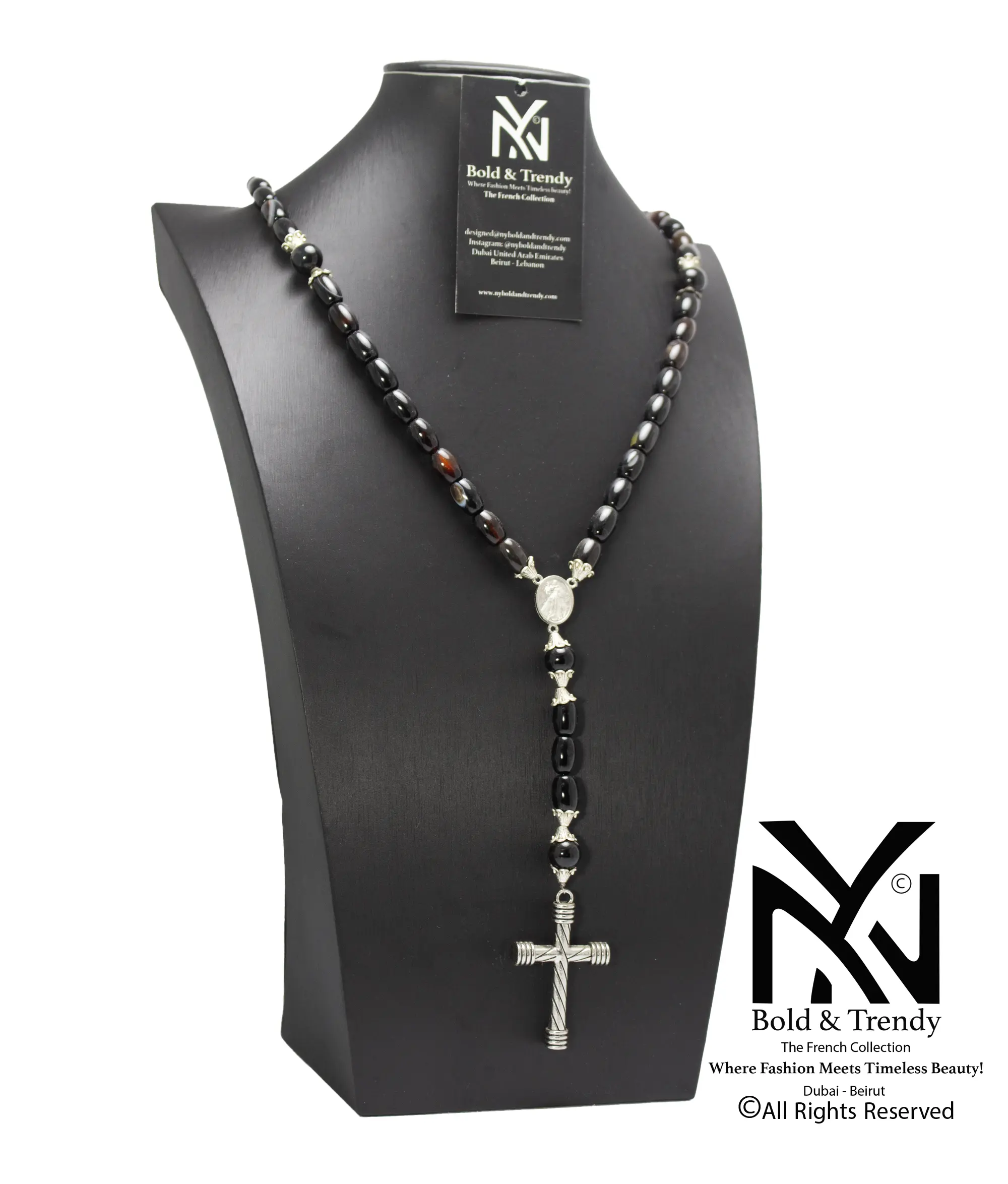 Christian Prayer Rosary Red & Black Agate Dark Peach Agate 1
