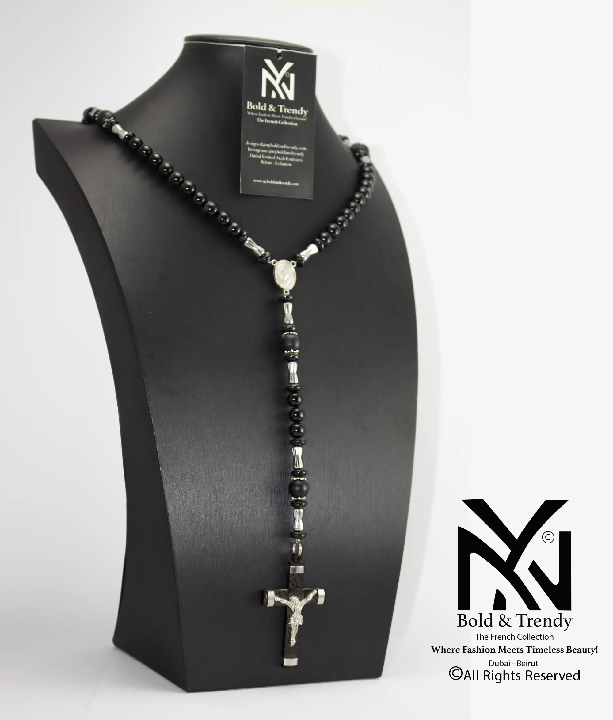 Christian Rosary Prayer Briollete Crystal Matt Onyx Titanium Cross 1