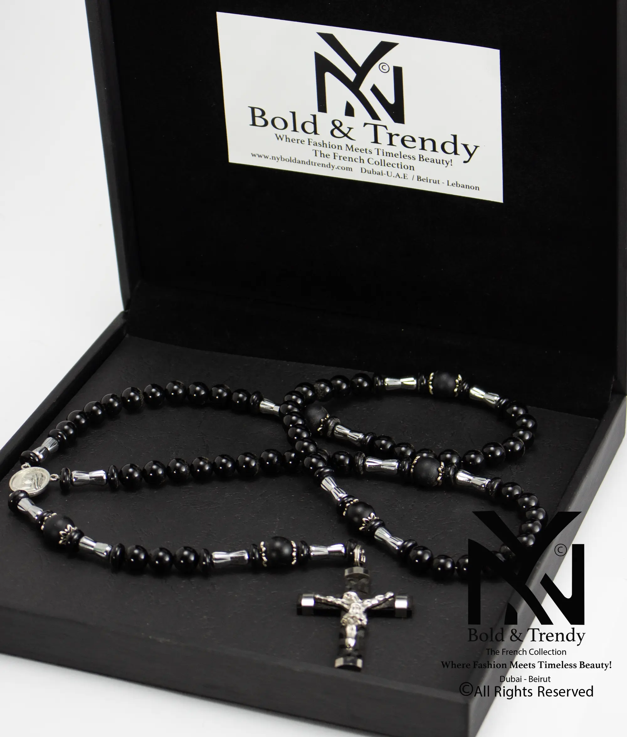  Christian Rosary Prayer Briollete Crystal Matt Onyx Titanium Cross 1