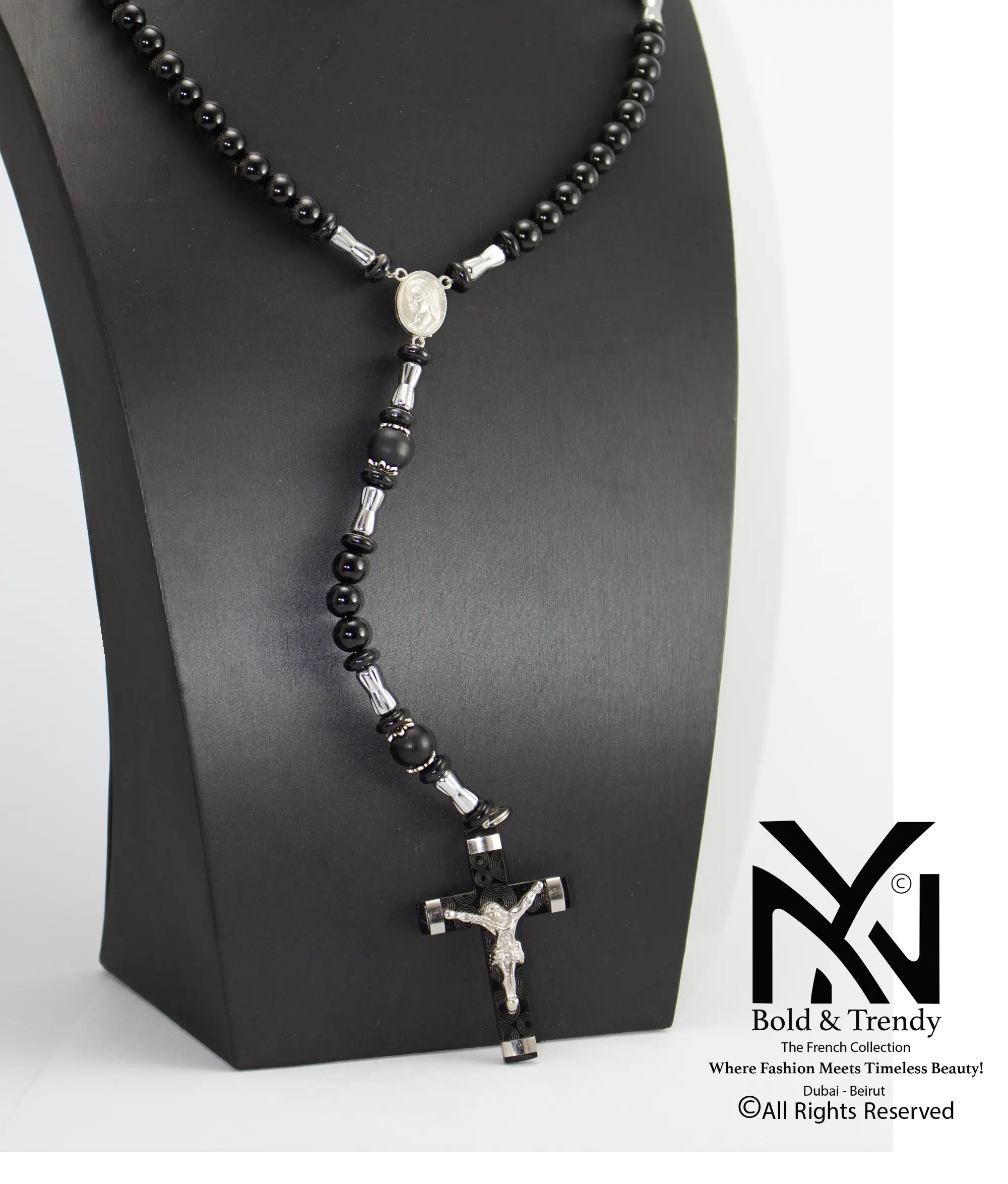  Christian Rosary Prayer Briollete Crystal Matt Onyx Titanium Cross 1