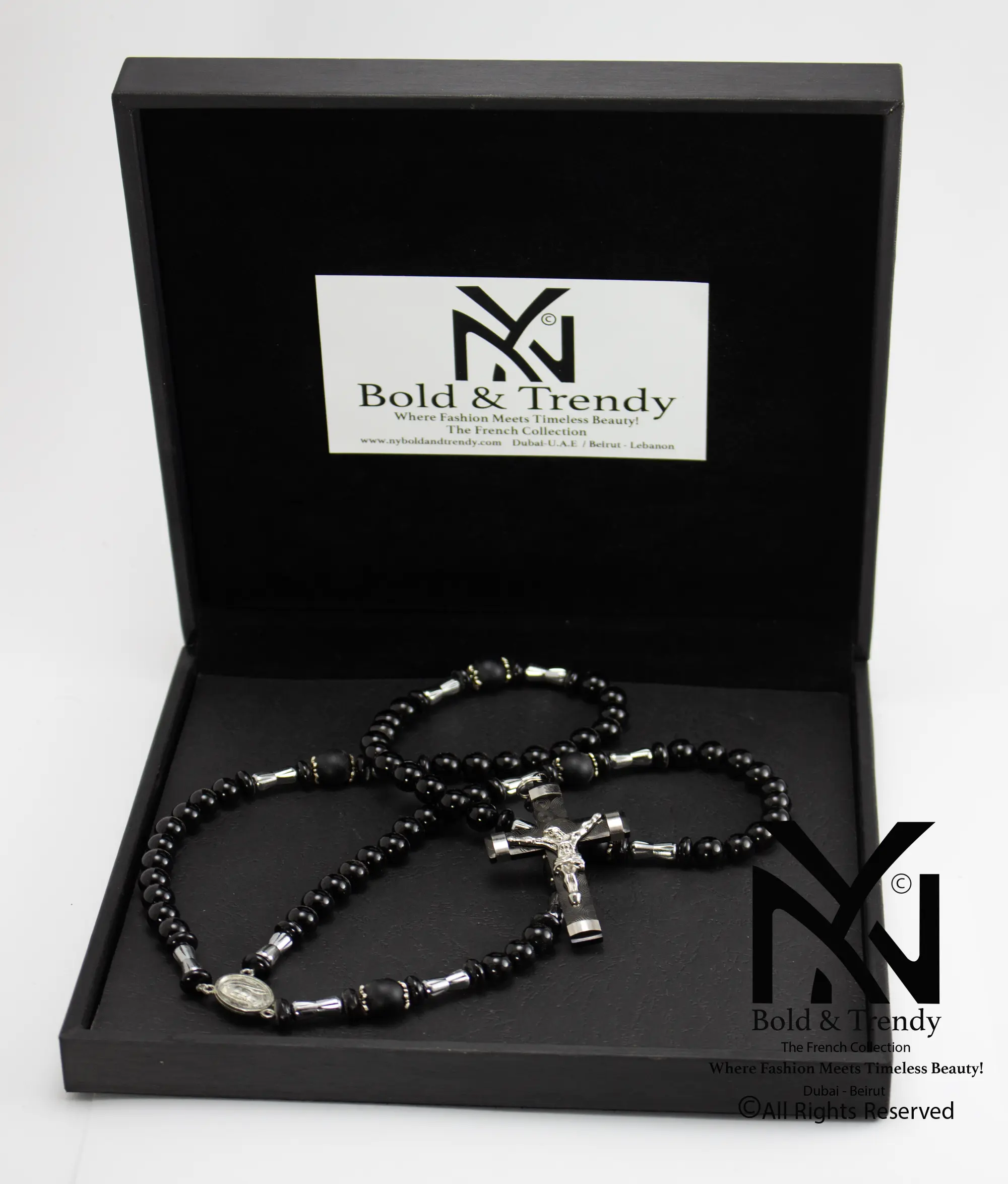  Christian Rosary Prayer Briollete Crystal Matt Onyx Titanium Cross 1