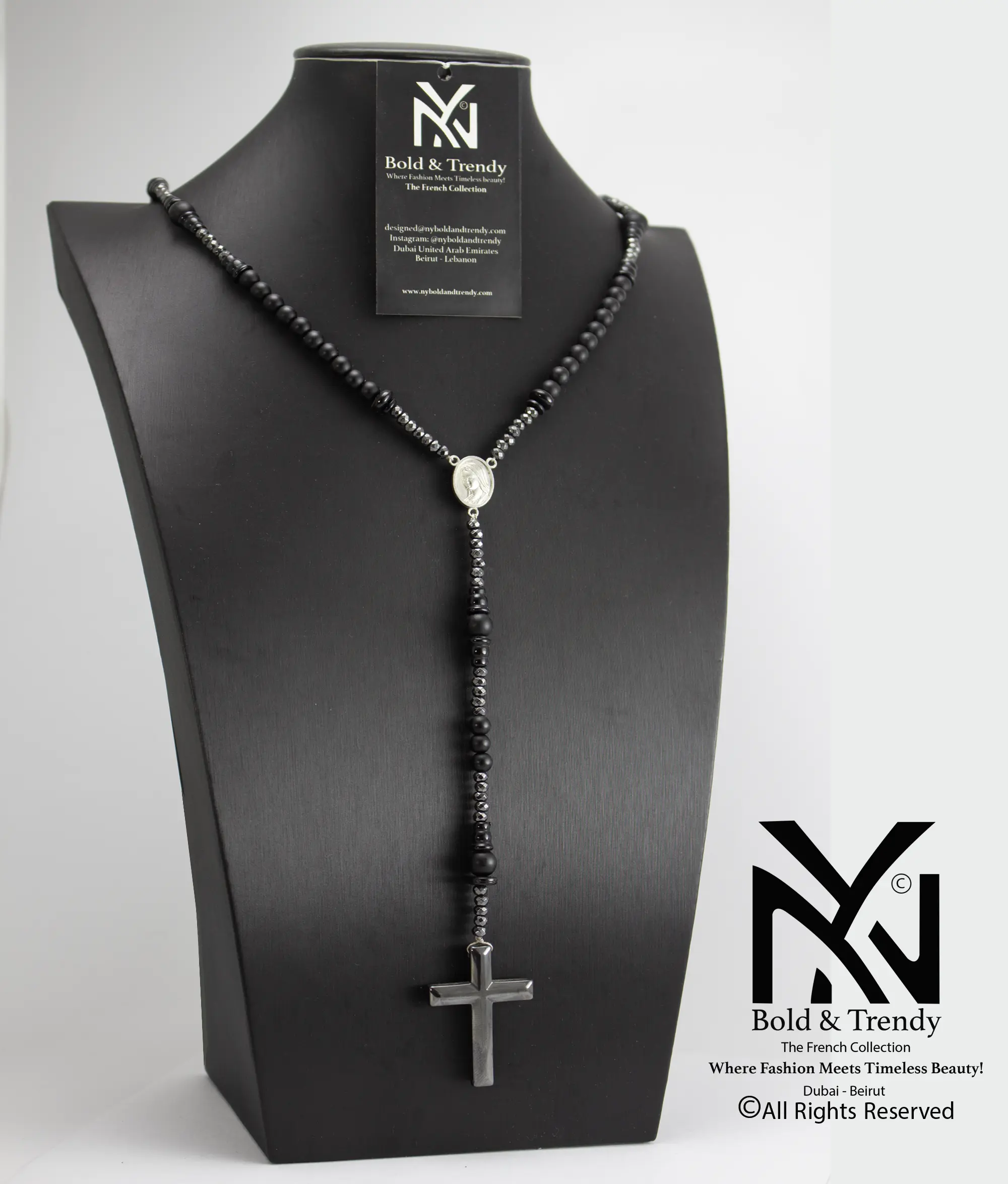 Christian Rosary Prayer Matt Onyx Zircona Titanium Cross 1