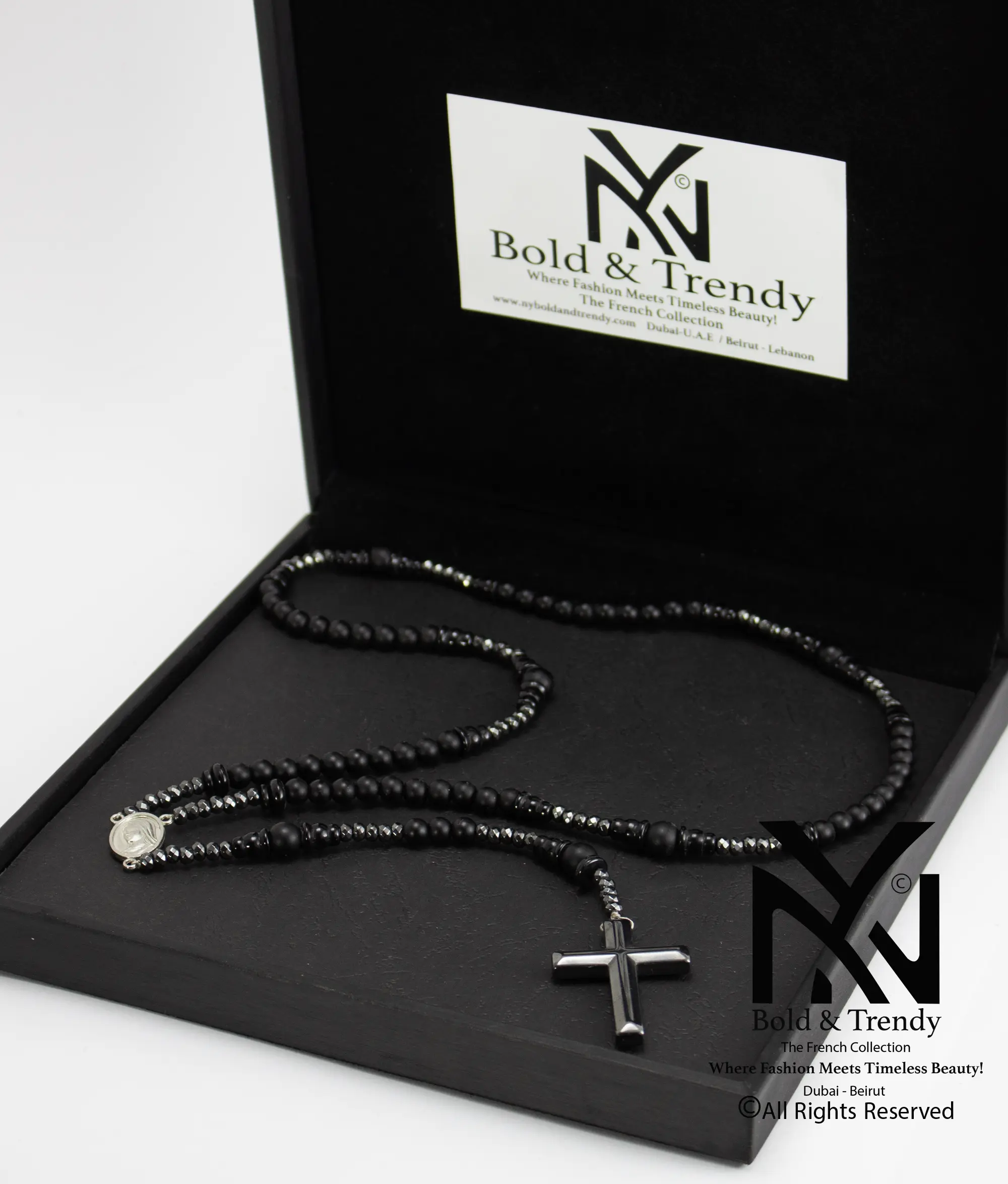  Christian Rosary Prayer Matt Onyx Zircona Titanium Cross 1
