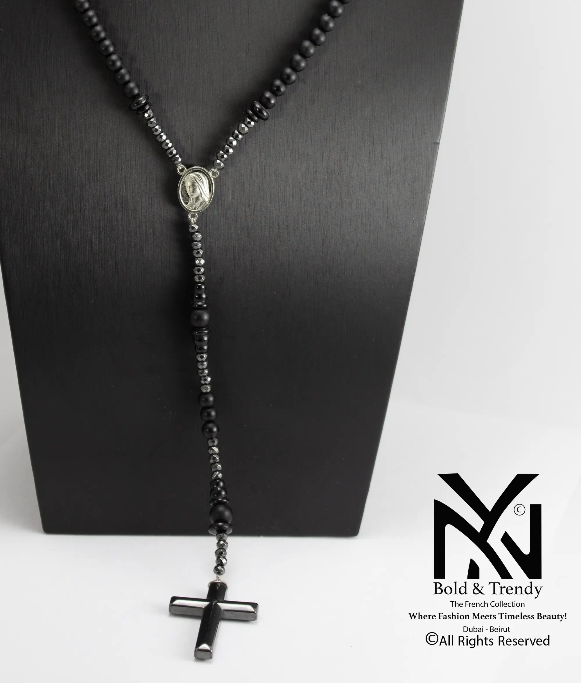  Christian Rosary Prayer Matt Onyx Zircona Titanium Cross 1