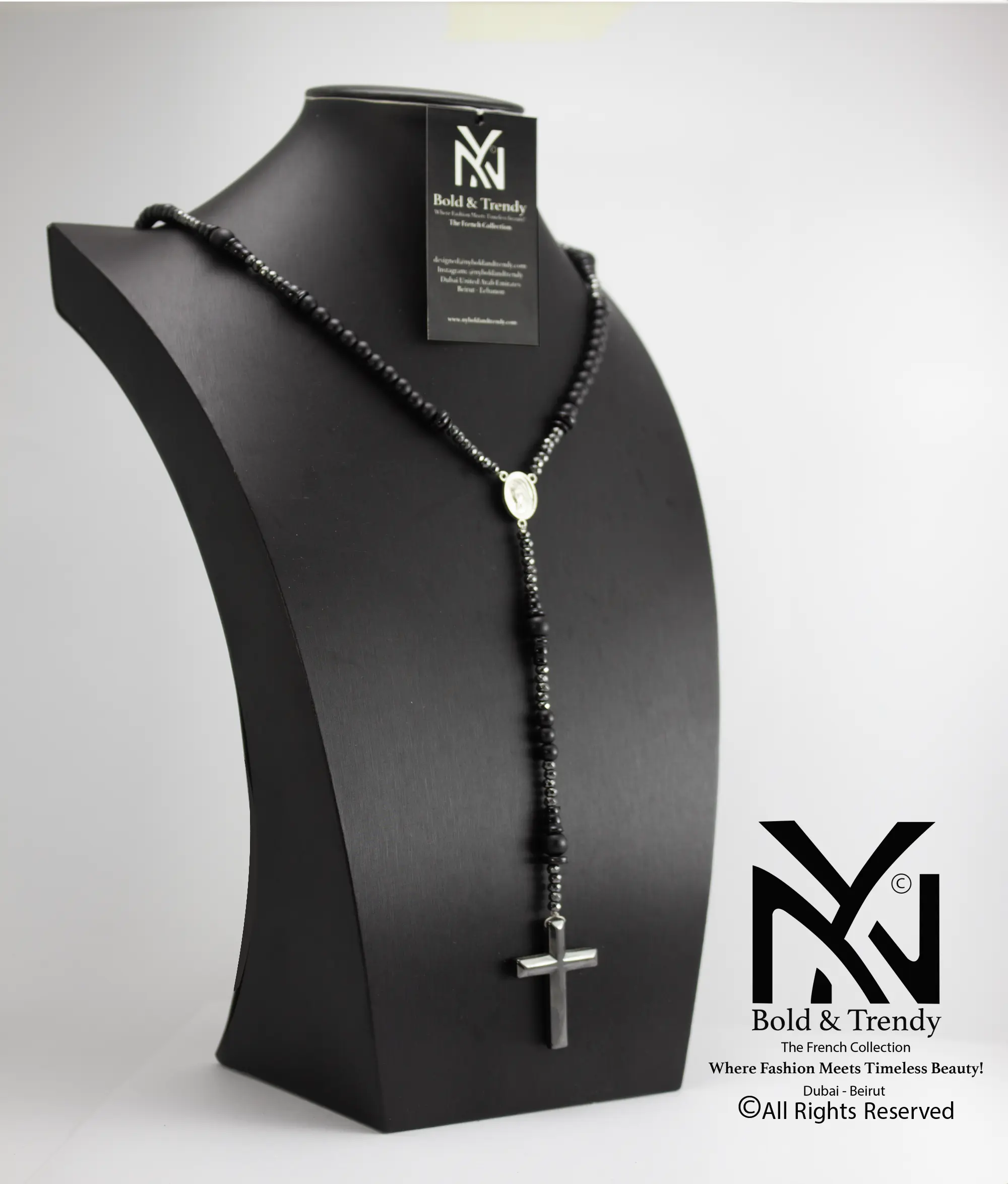  Christian Rosary Prayer Matt Onyx Zircona Titanium Cross 1