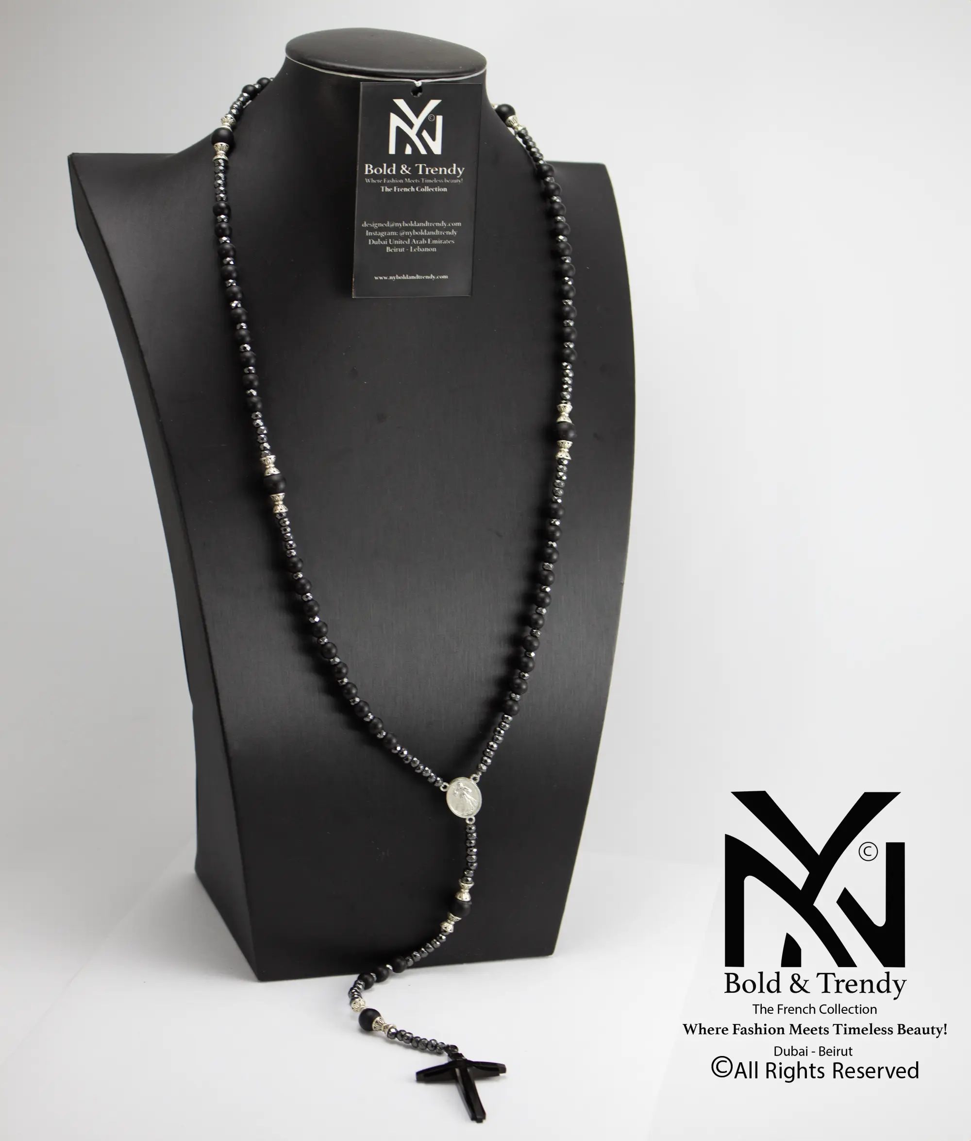 Christian Rosary Prayer Matt Onyx Zircona Black Cross 1