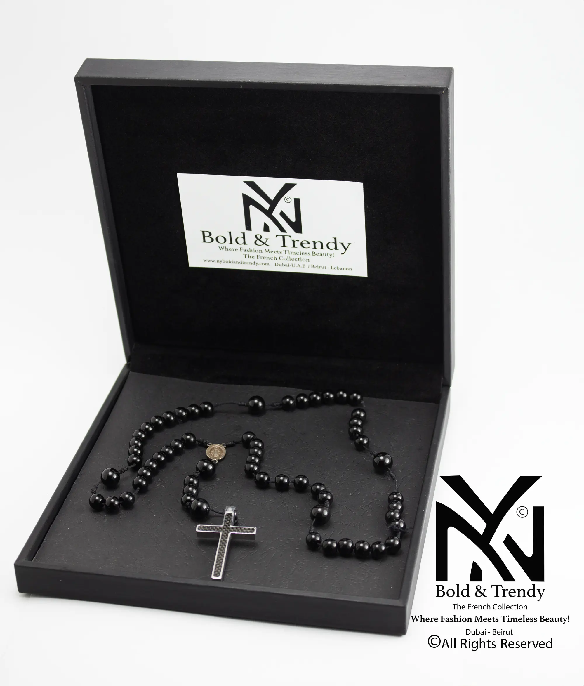  Christian Rosary Prayer Matt Onyx Zircona Black-Cross 1