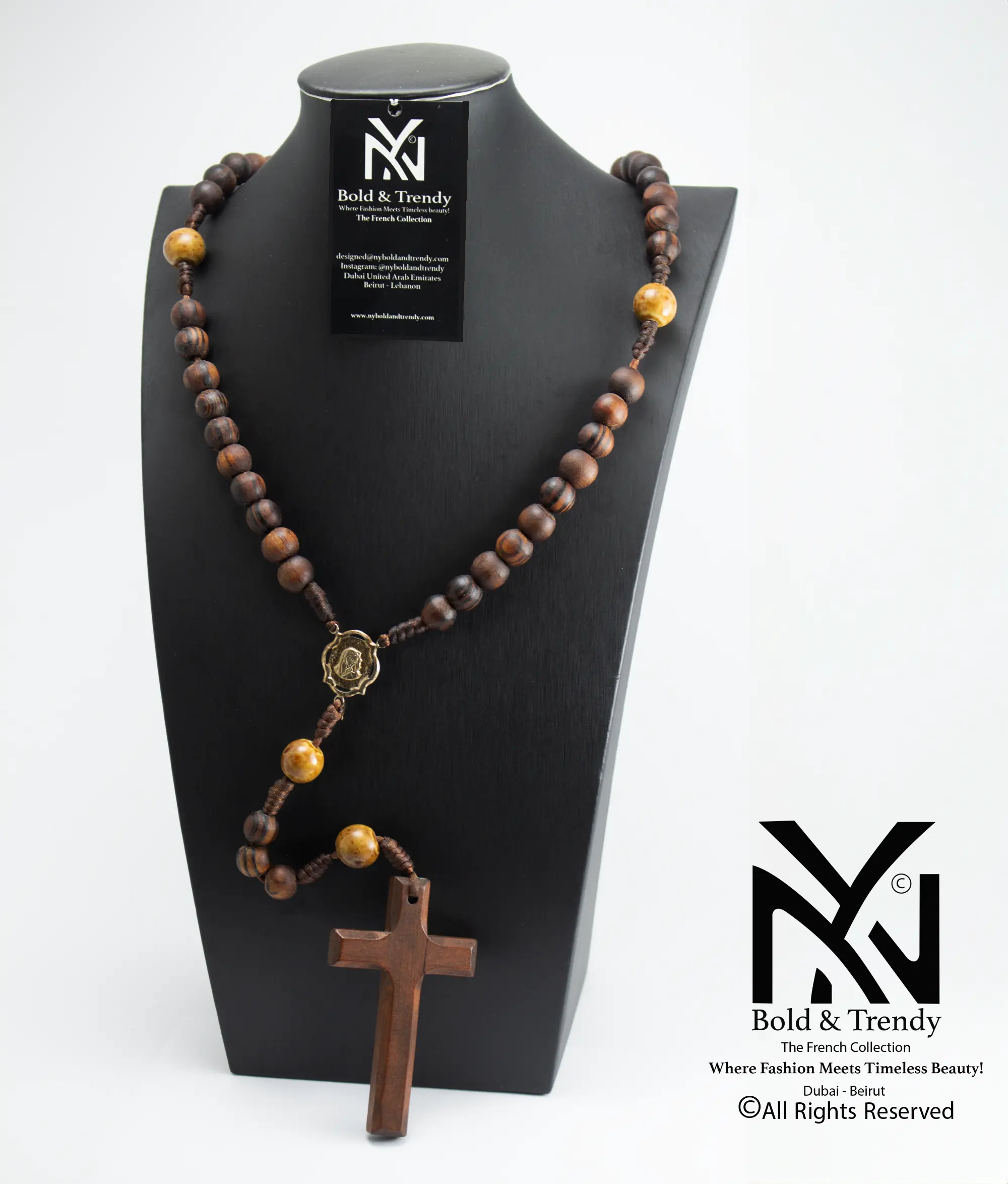  Christian Rosary Prayer Rose Wood Titanium Cross 1