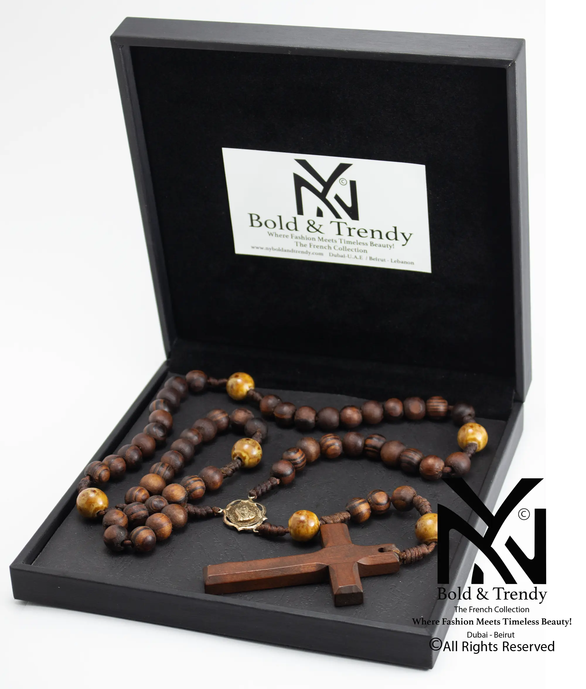  Christian Rosary Prayer Rose Wood Titanium Cross 1