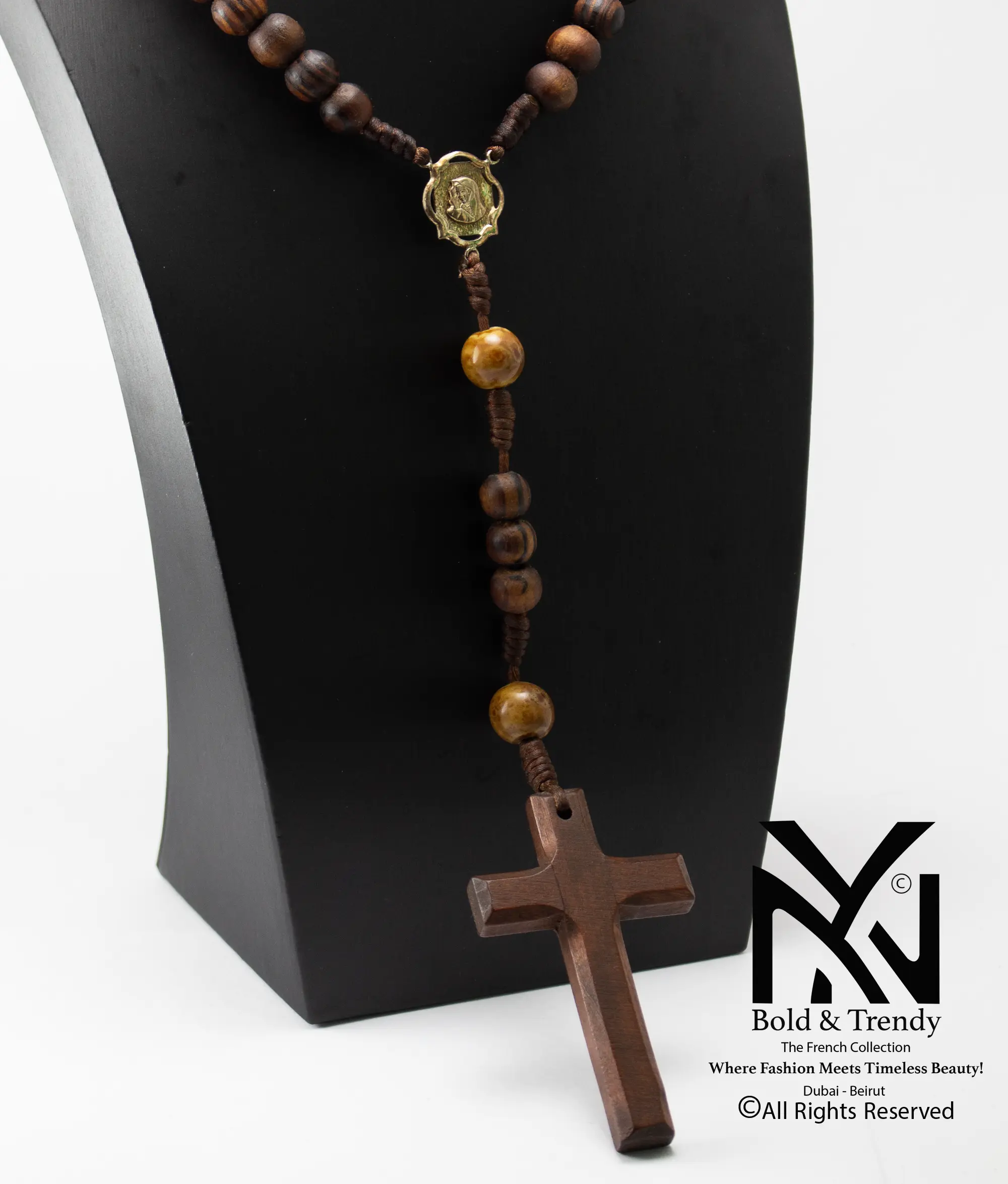  Christian Rosary Prayer Rose Wood Titanium Cross 1