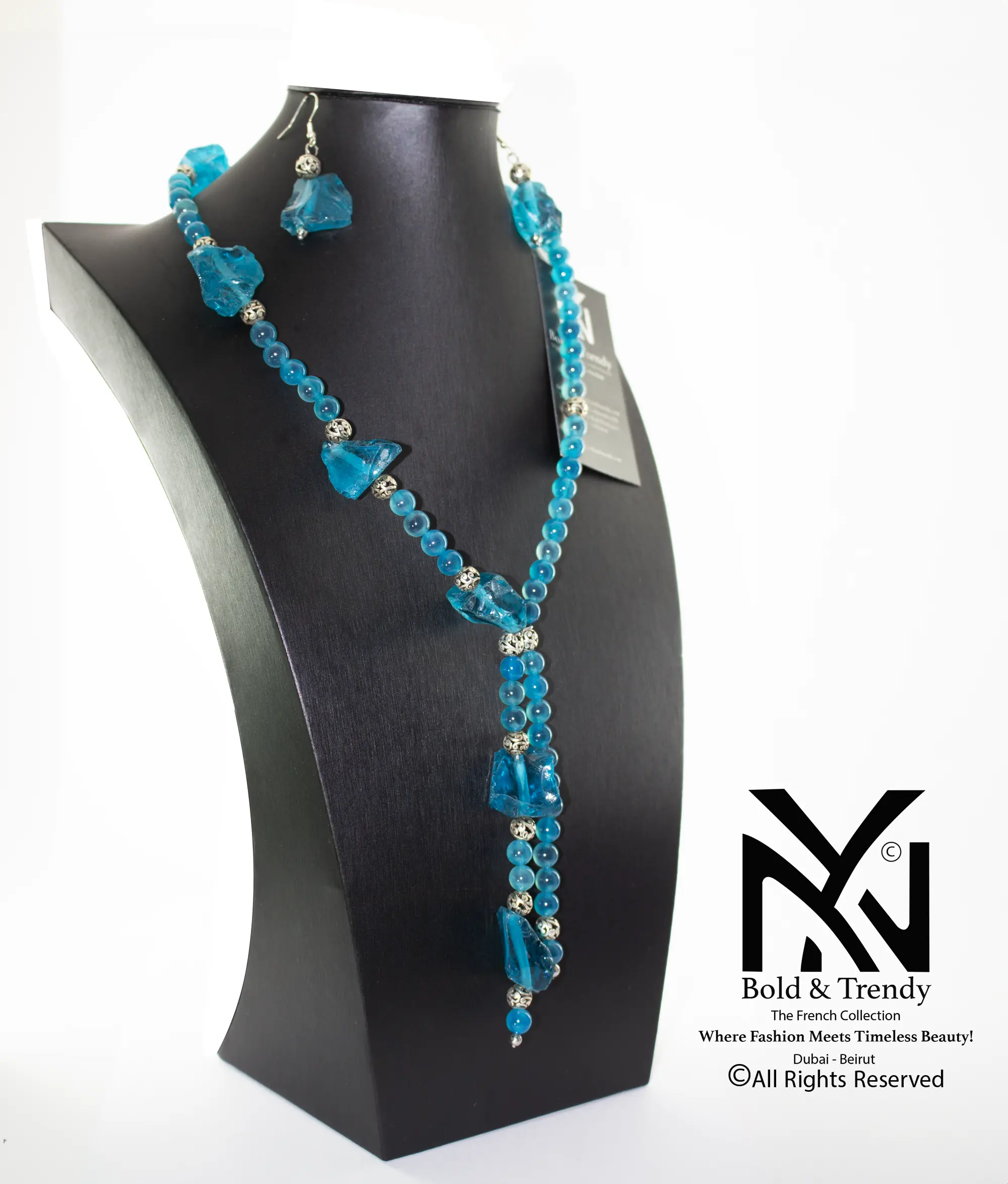 Complete Set Natural Uncut Rough Blue Aquamarine Stone and Beads