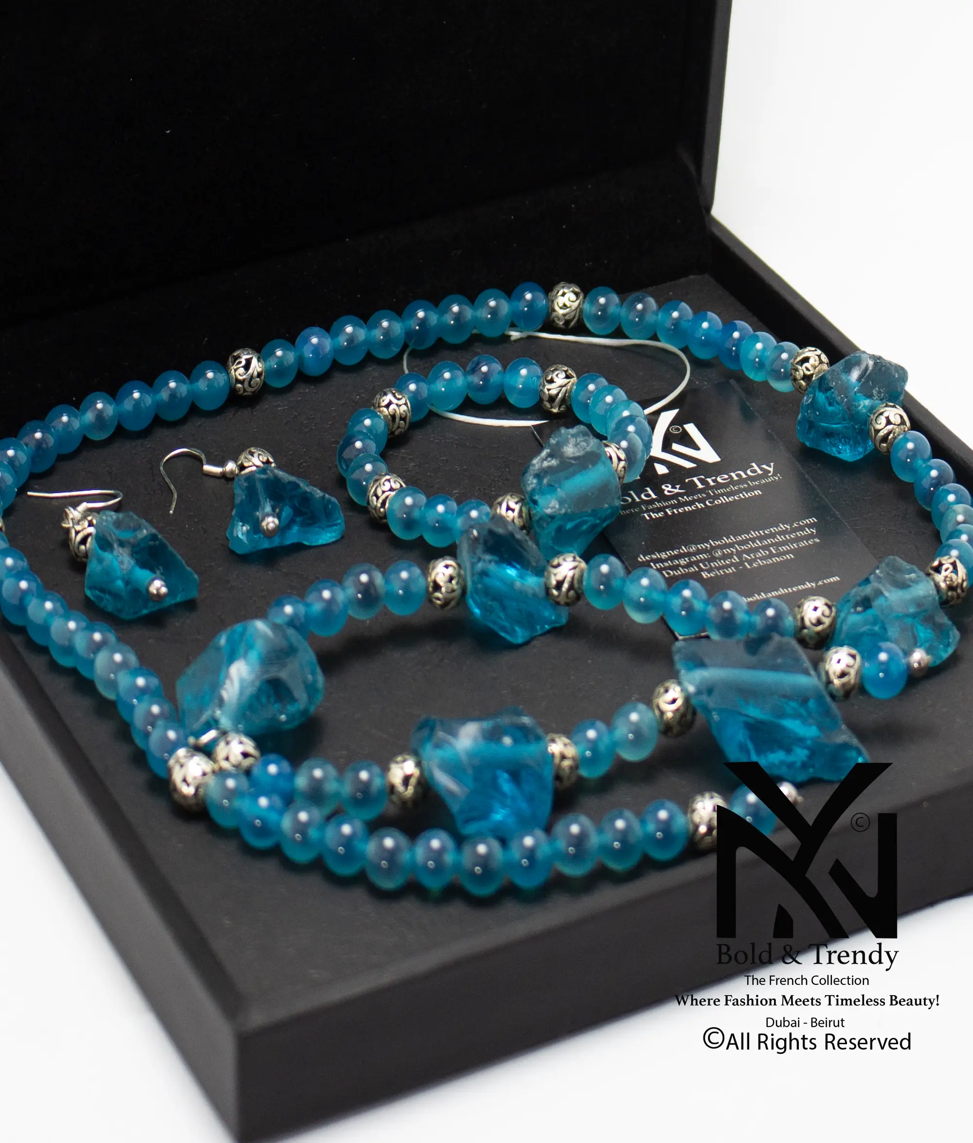  Complete Set Natural Uncut Rough Blue Aquamarine Stone and Beads 1