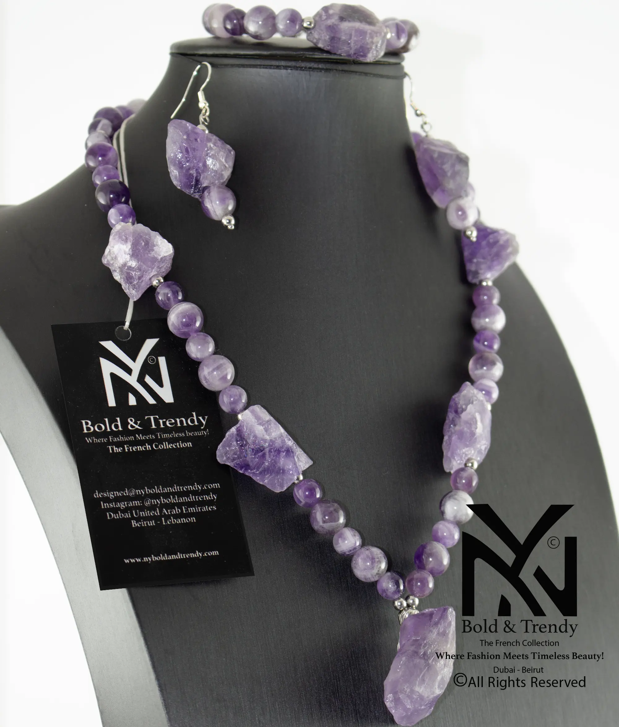 Complete Set Uncut Rough Natural Amethyst Stone And Beads