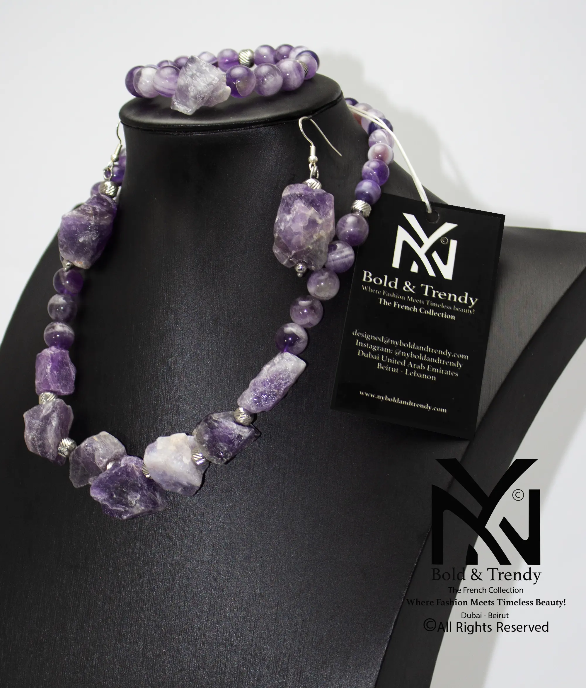 Complete Set Uncut Rough Natural Amethyst Stone And Natural Beads