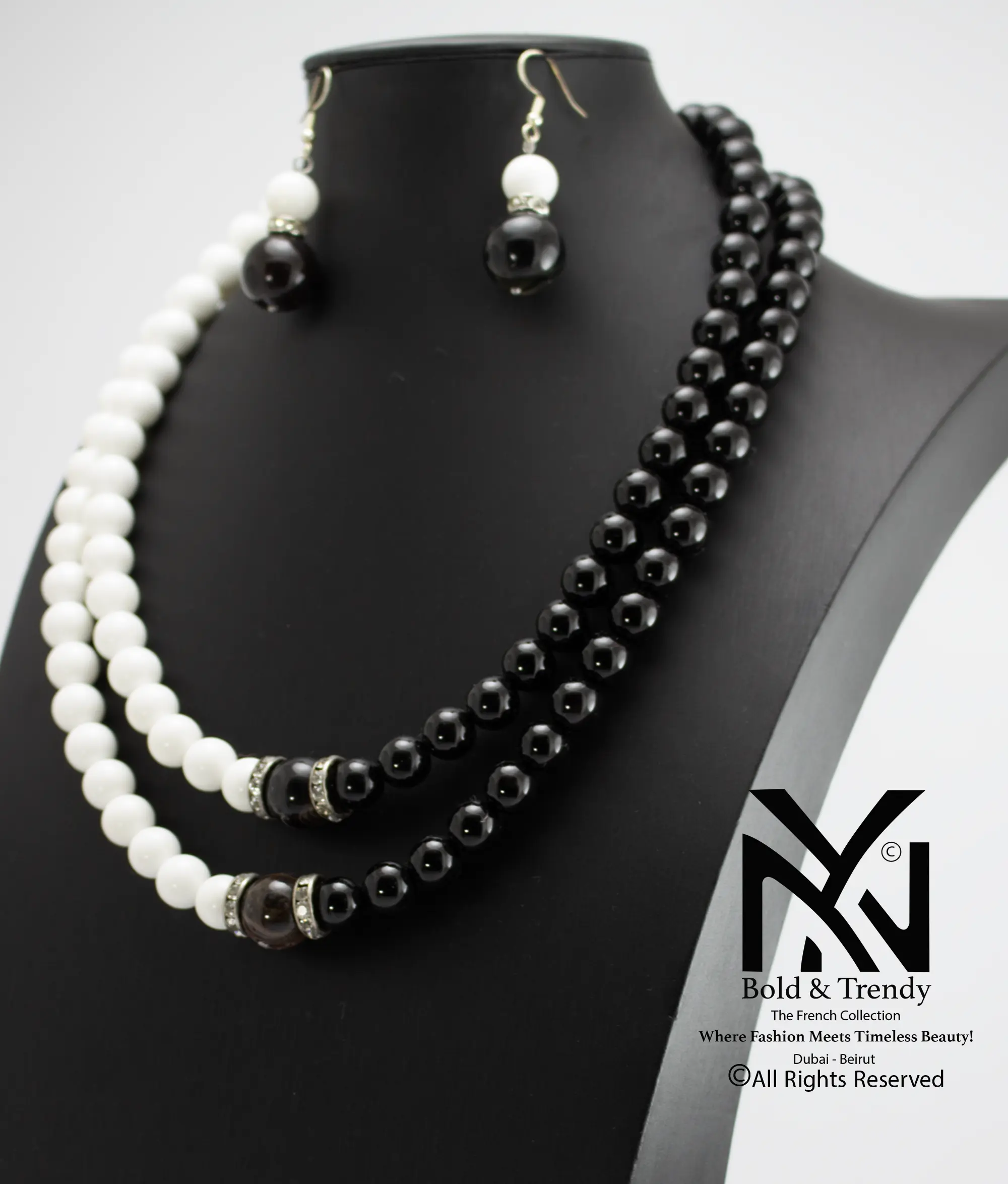  Complete Set Natural Pure White Jade And Brazilian Black Agate 1