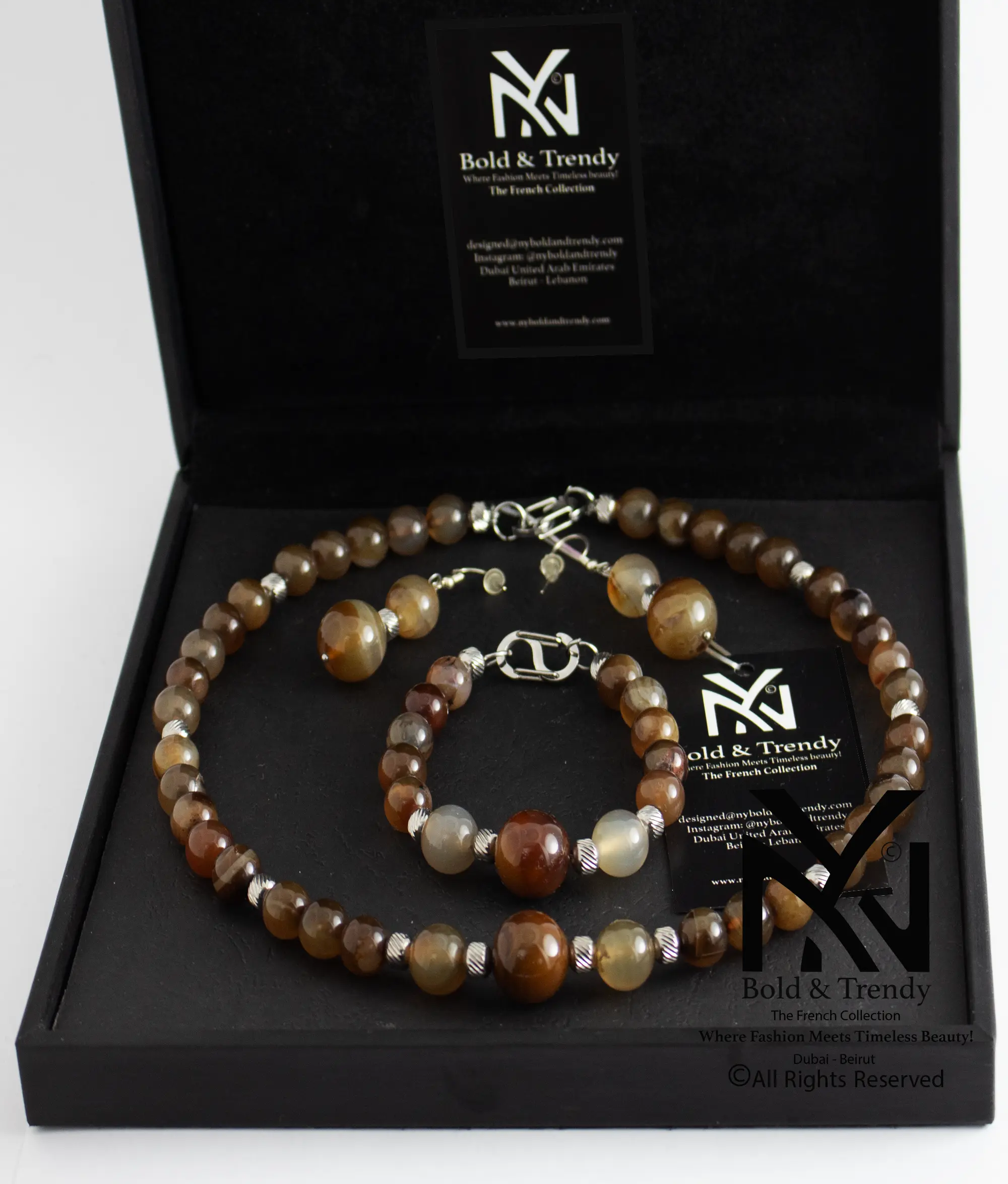  Complete Set Botswana Yellow And Mexican Honey Onyx Agate with Silver 1