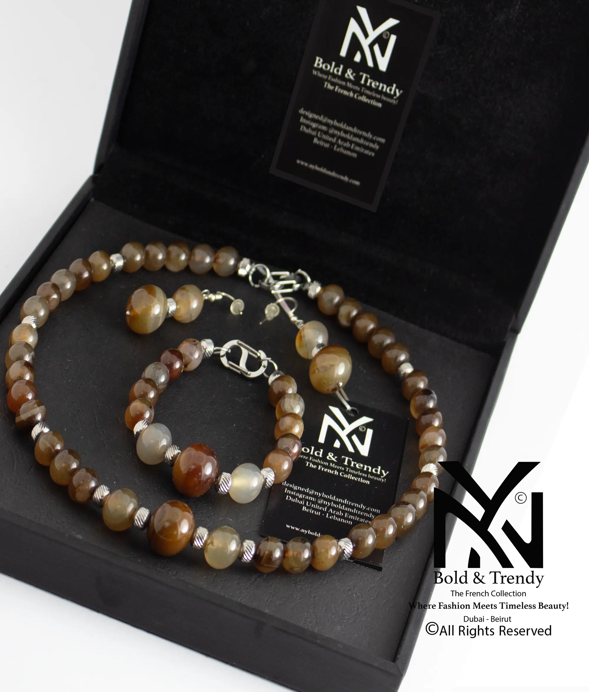  Complete Set Botswana Yellow And Mexican Honey Onyx Agate with Silver 1