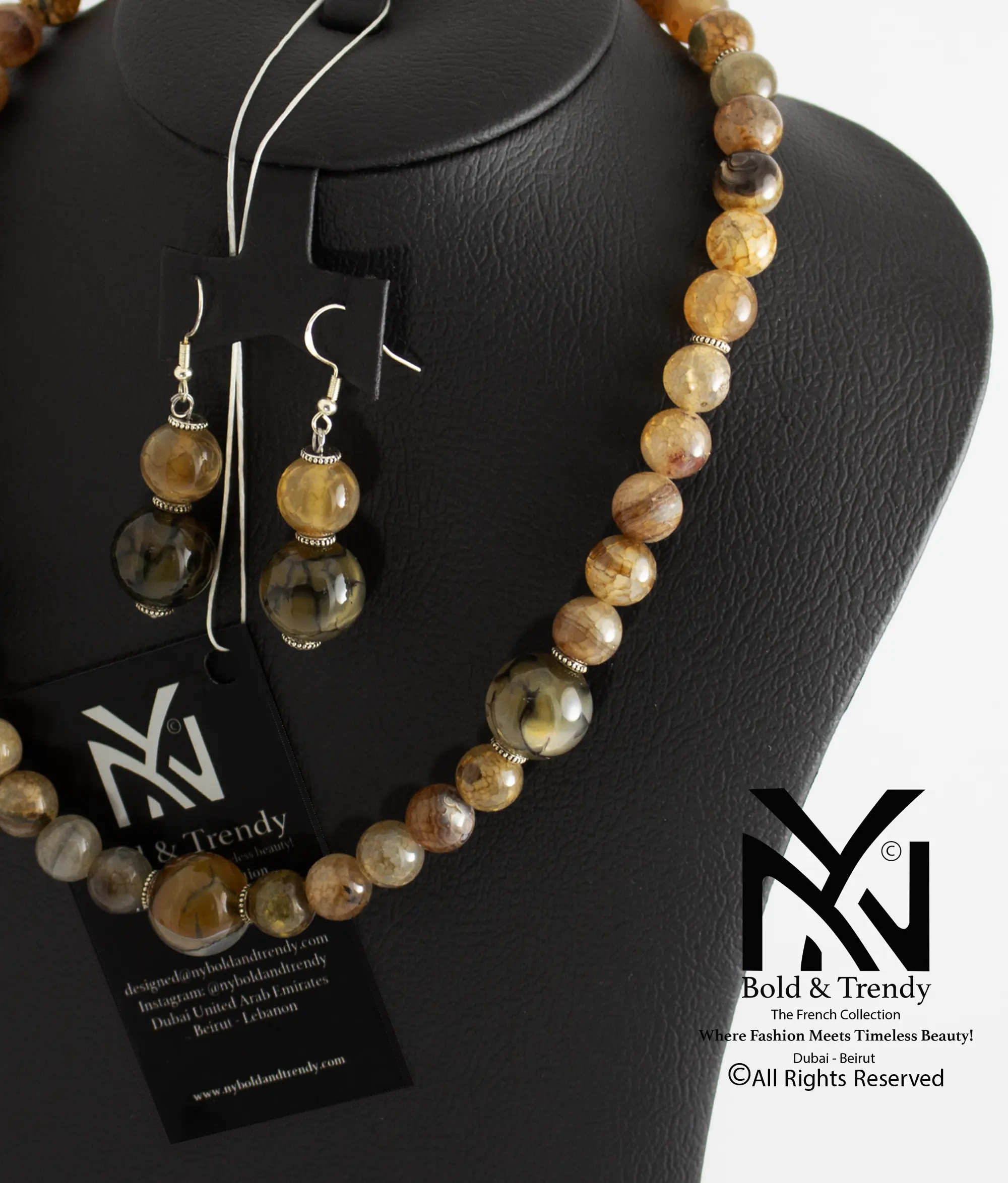  Complete Set Dendritict And Botswana Yellow Honey Green Onyx Agate with Silver 1