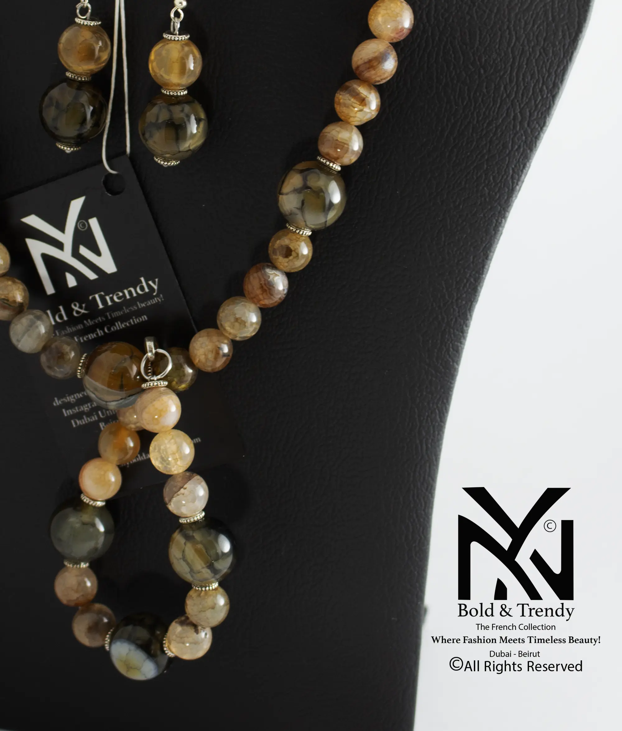  Complete Set Dendritict And Botswana Yellow Honey Green Onyx Agate with Silver 1
