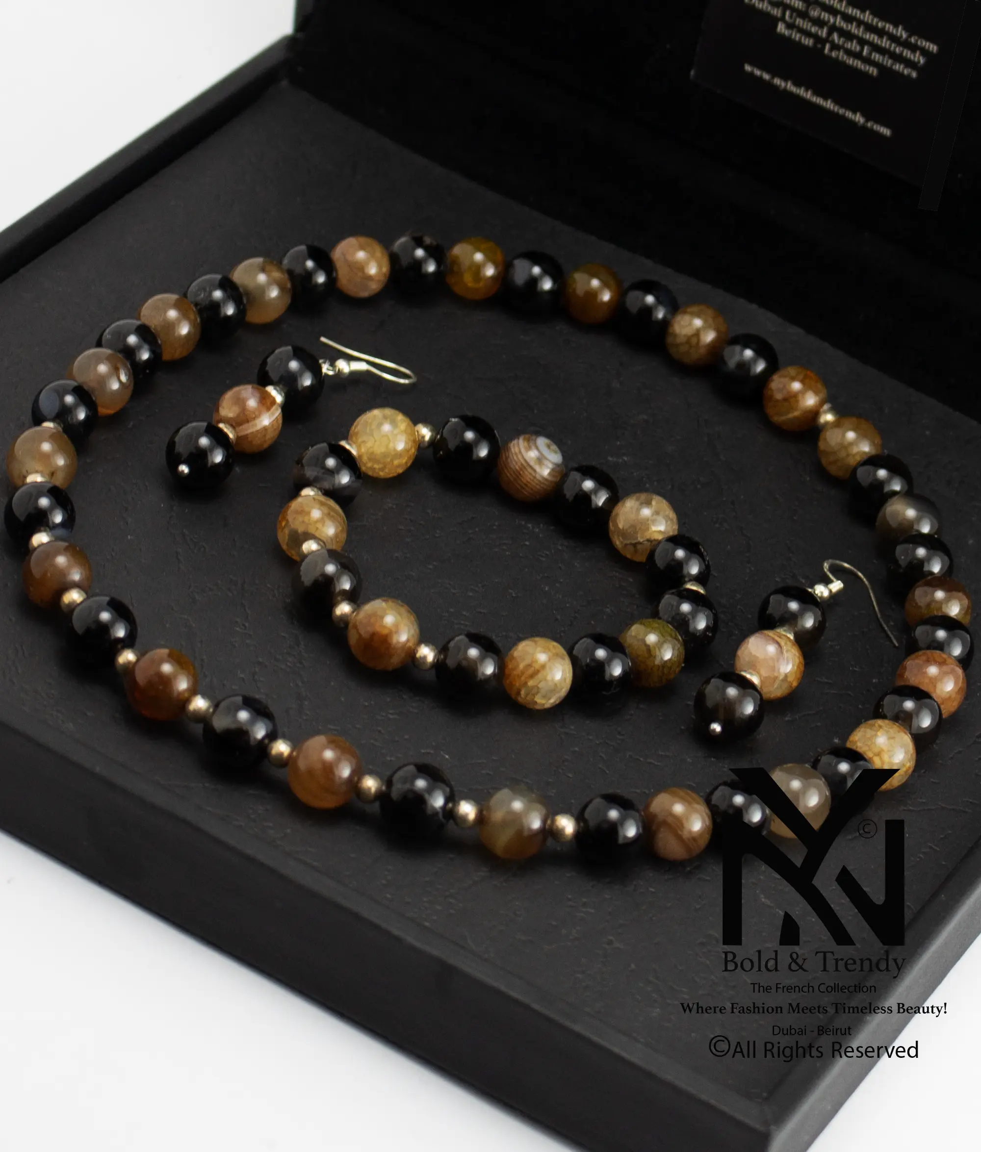  Complete Set Natural Indian And Brazilian Black Brown Agate 1