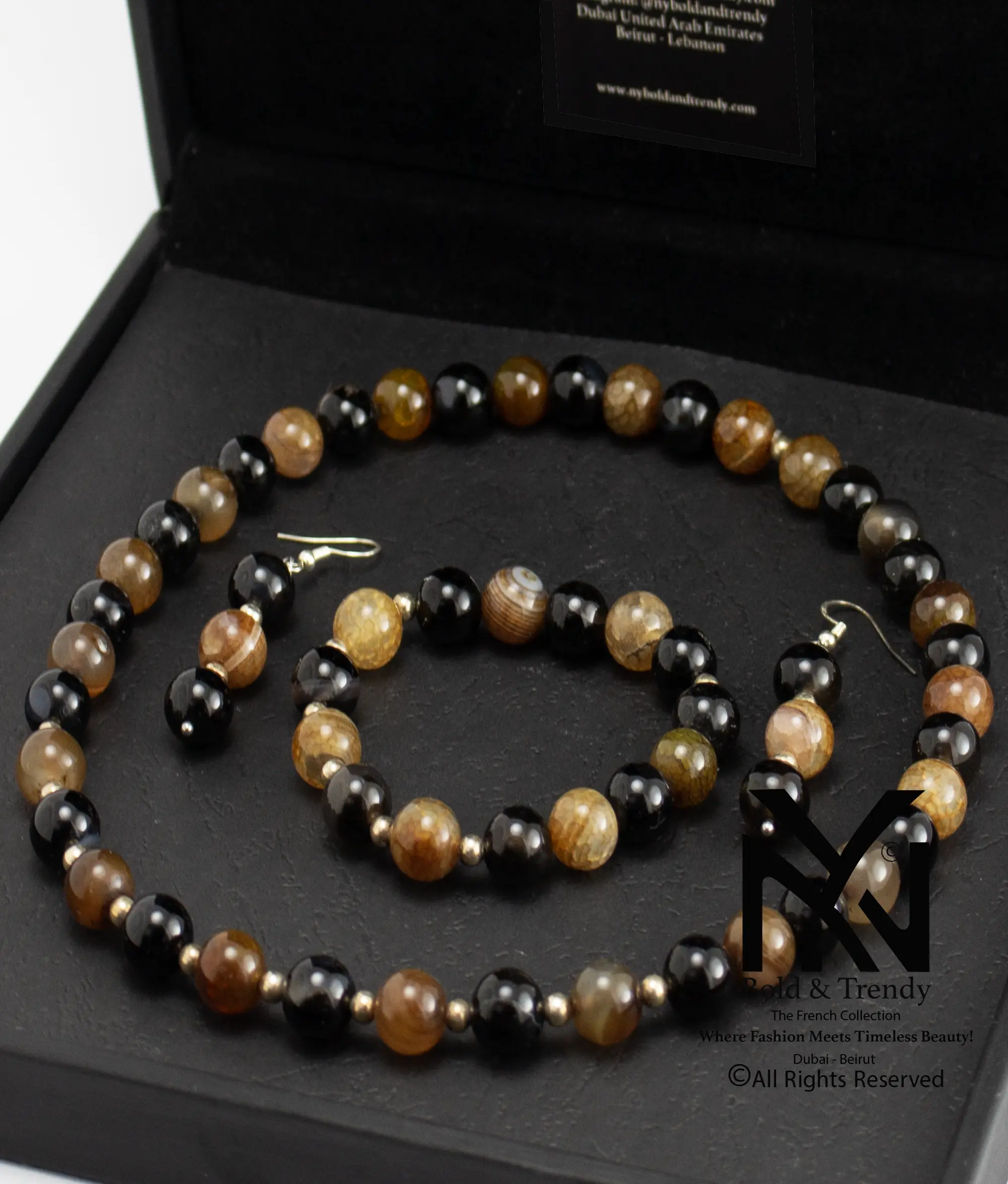  Complete Set Natural Indian And Brazilian Black Brown Agate 1
