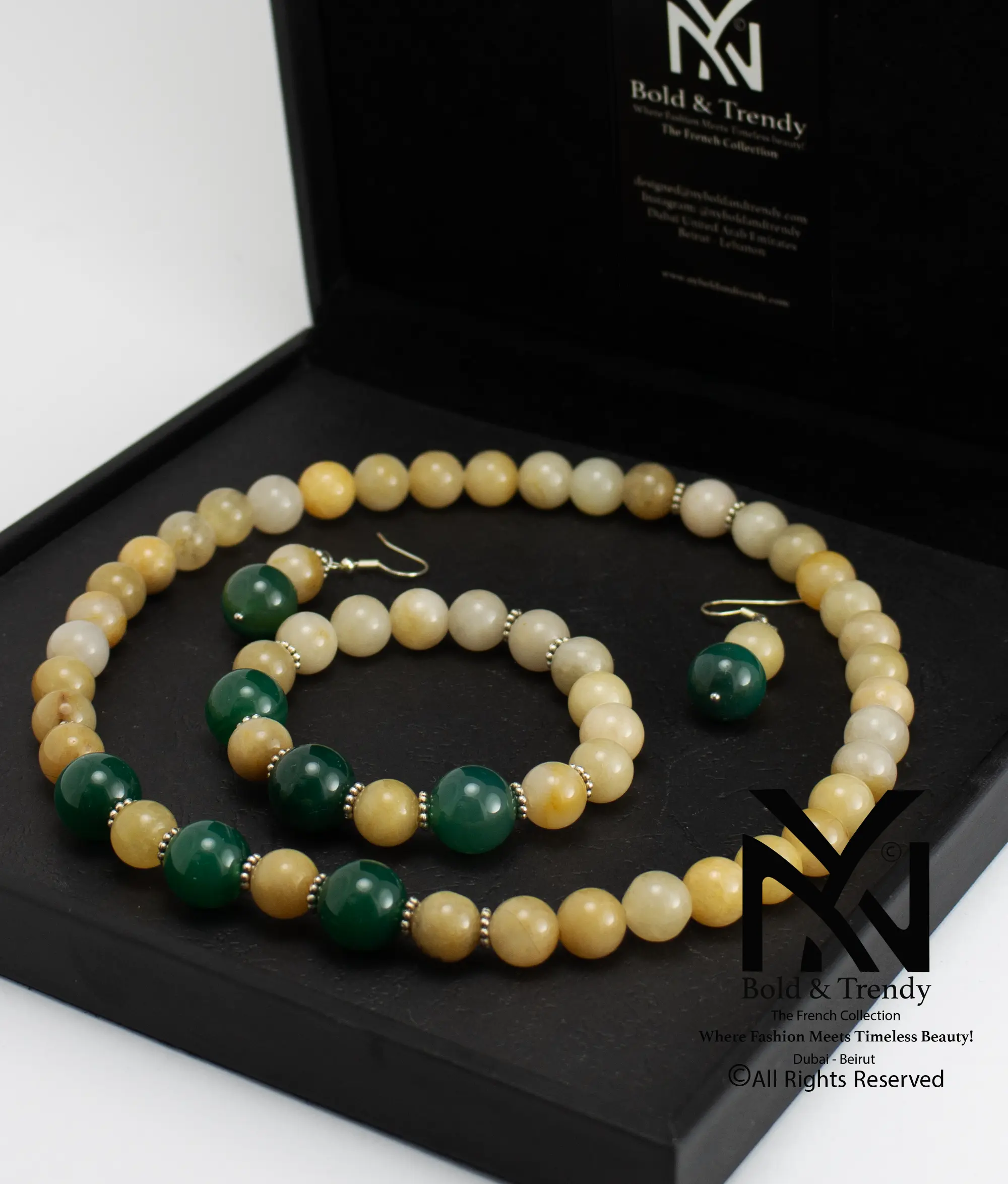  Complete Set Natural Mexican Ivory Agate And Indian Green Agate 1