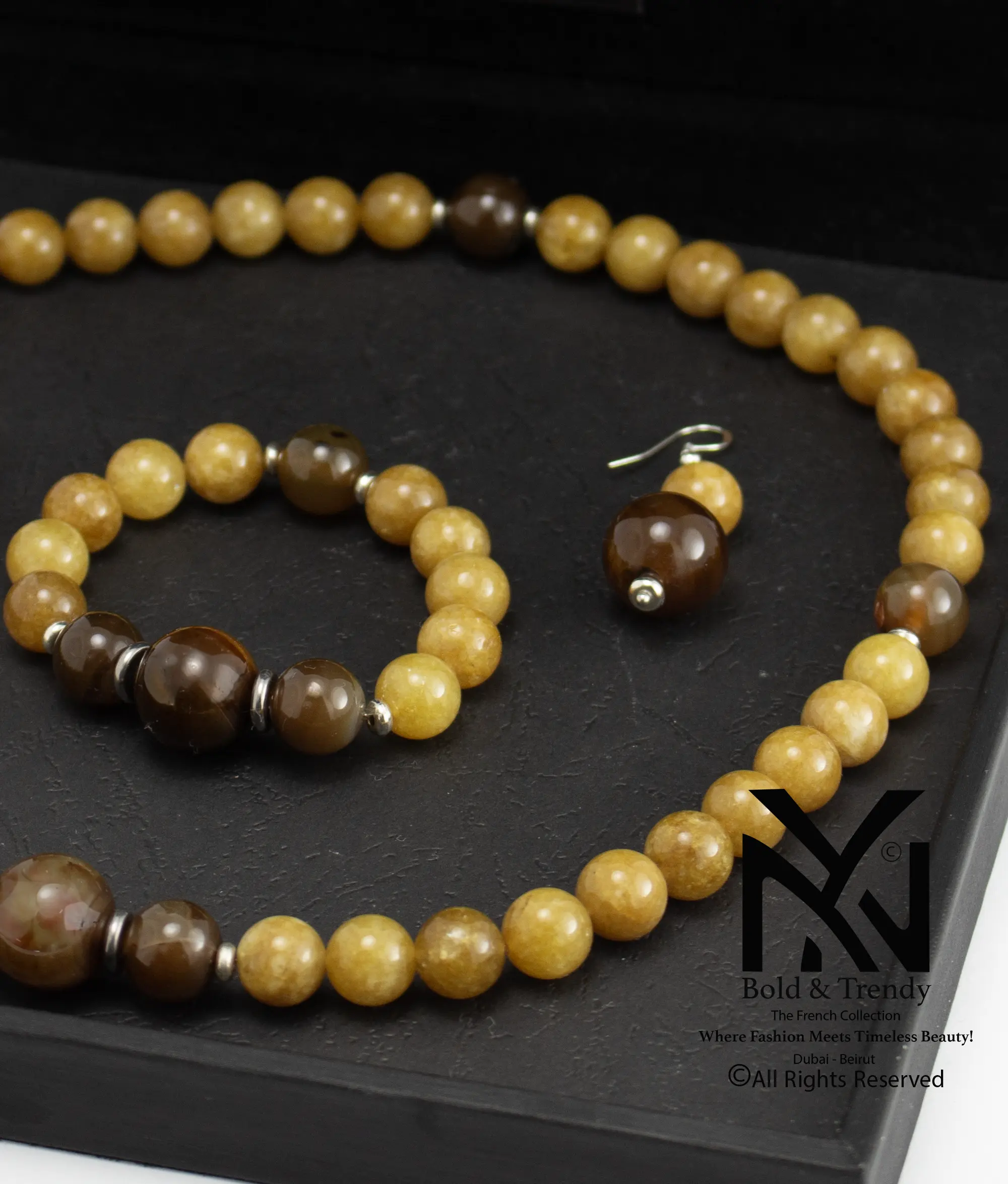  Complete Set Natural Yellow Tourmaline And Hazel Brown Agate 1