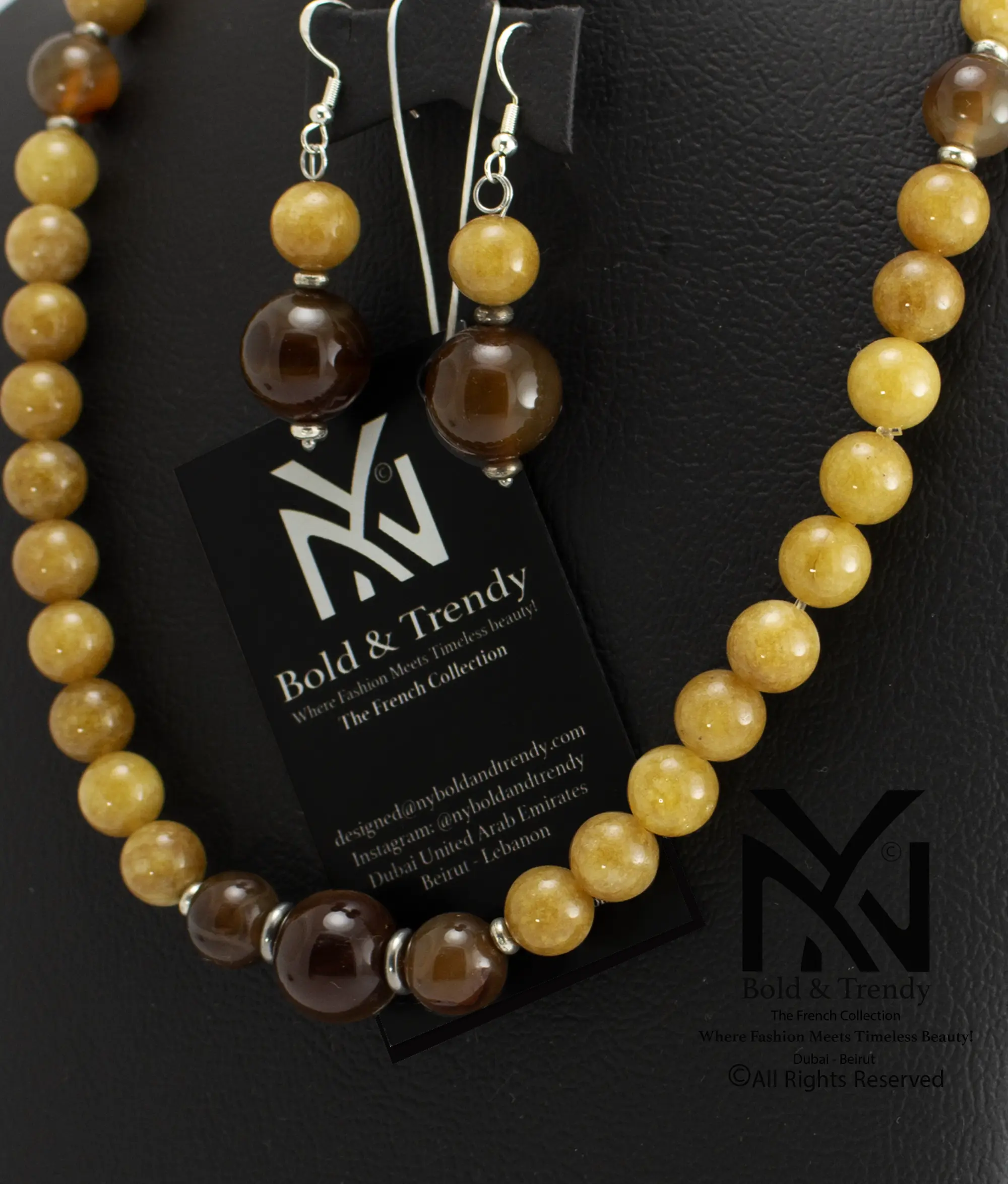  Complete Set Natural Yellow Tourmaline And Hazel Brown Agate 1