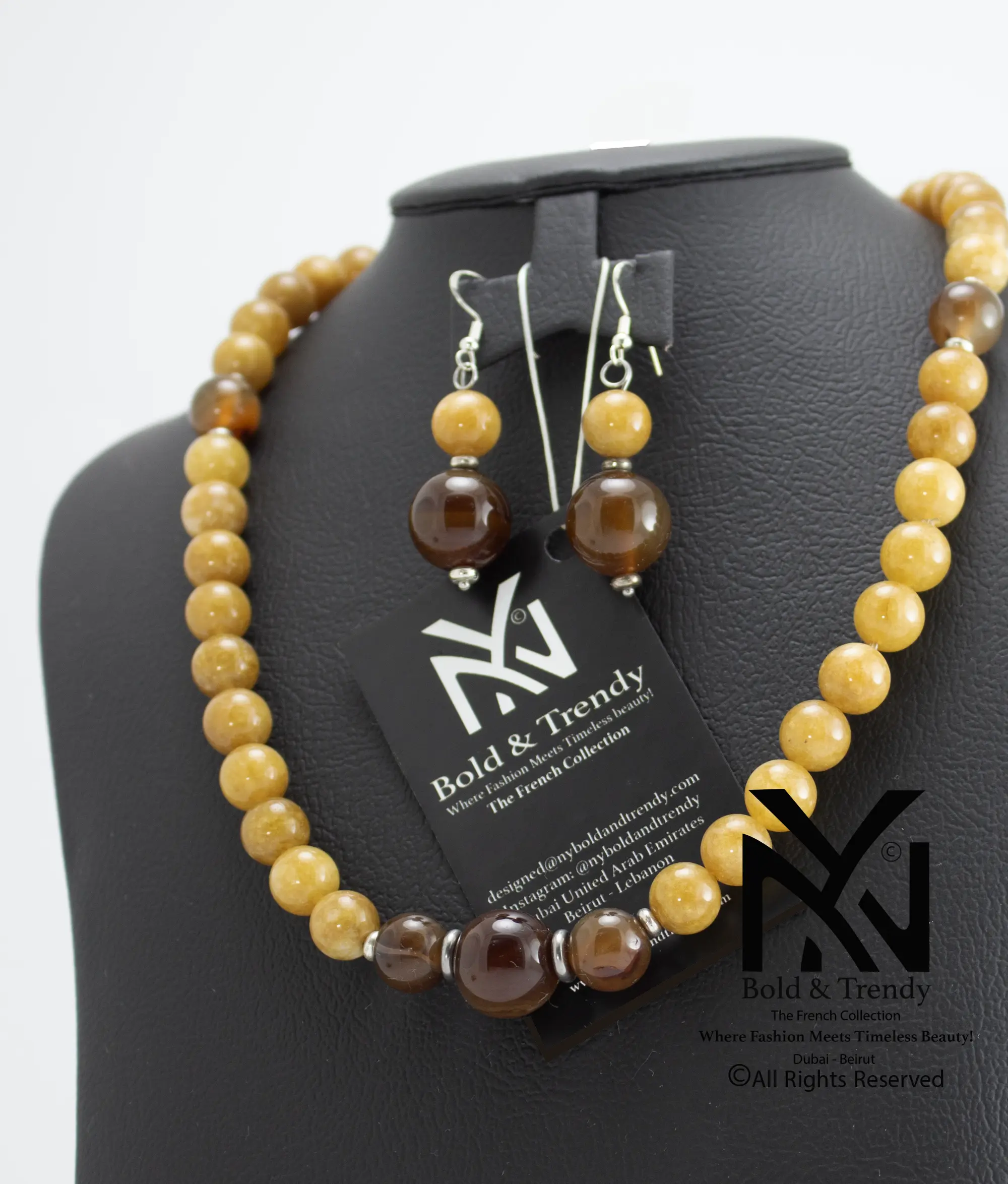 Complete Set Natural Yellow Tourmaline And Hazel Brown Agate 1