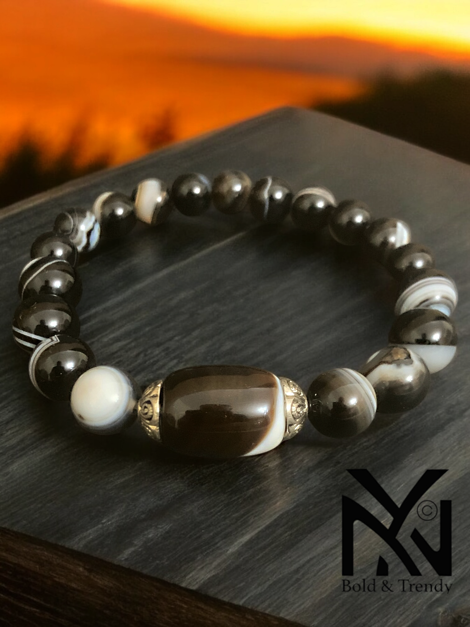 Agate Yamani Noir et Blanc
