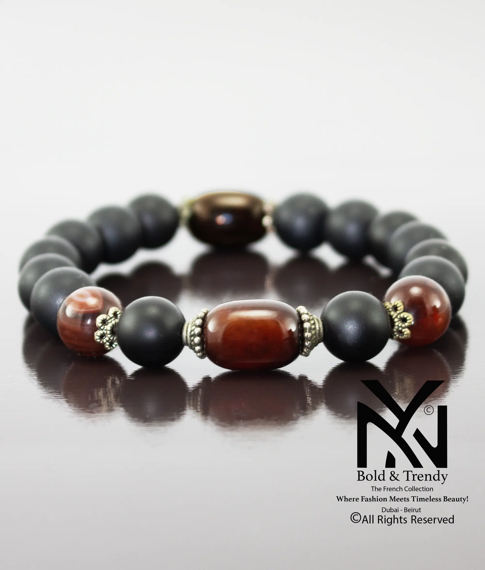 Unisex Bracelet Black Lava And Mexican Red Agate 1