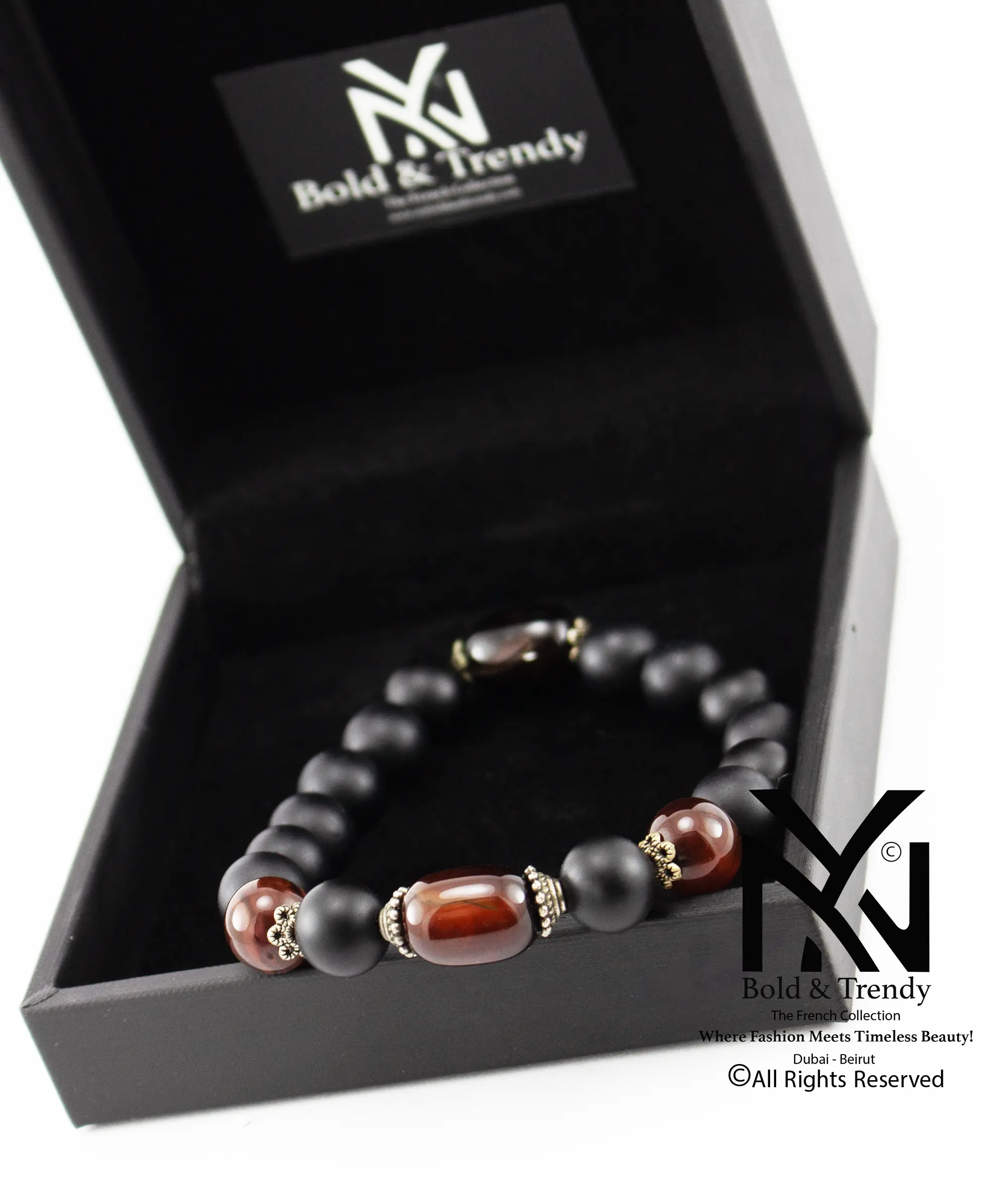  Unisex Bracelet Black Lava And Mexican Red Agate 1