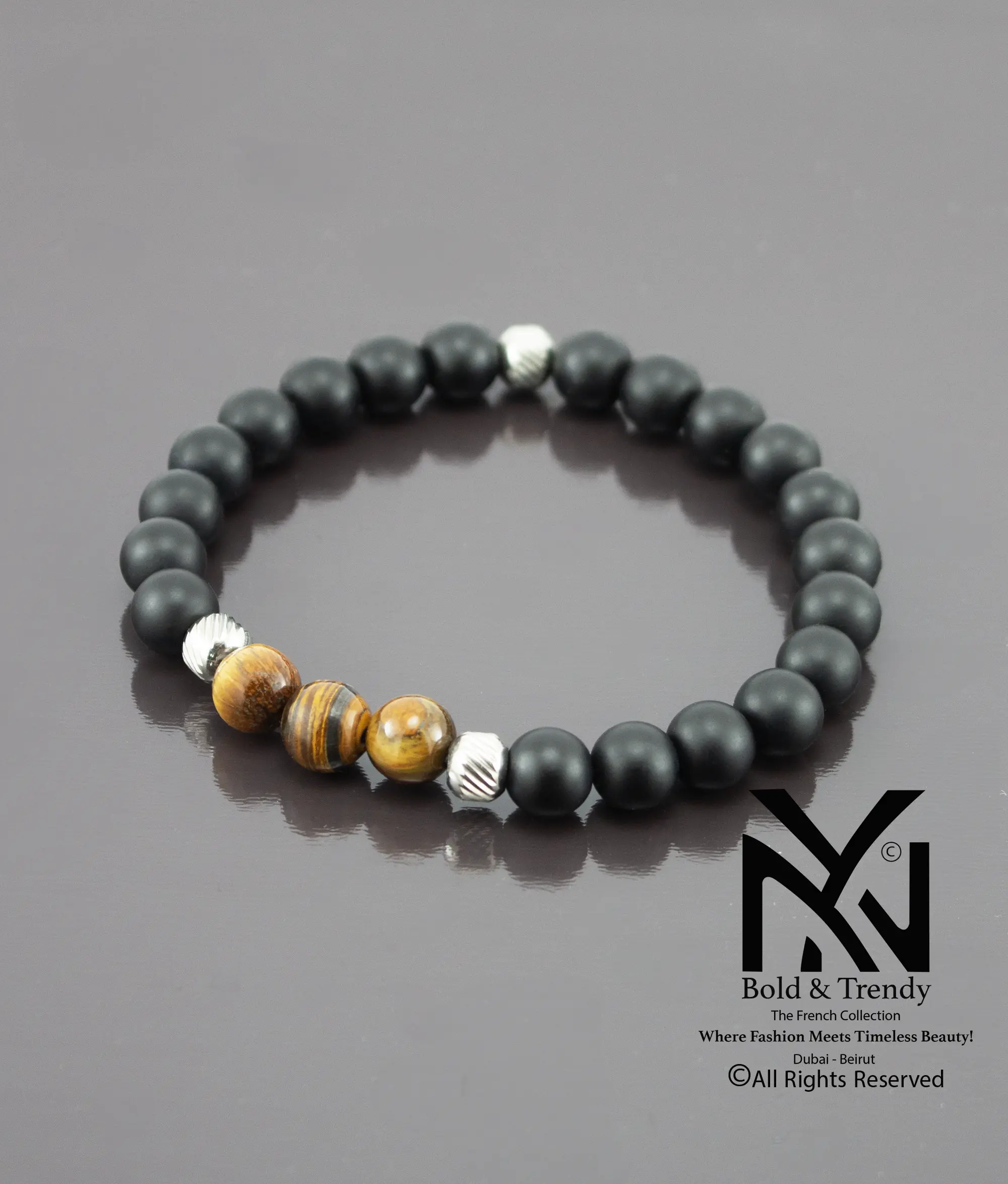 Unisex Bracelet Natural Black Lava And Tiger Eye 1