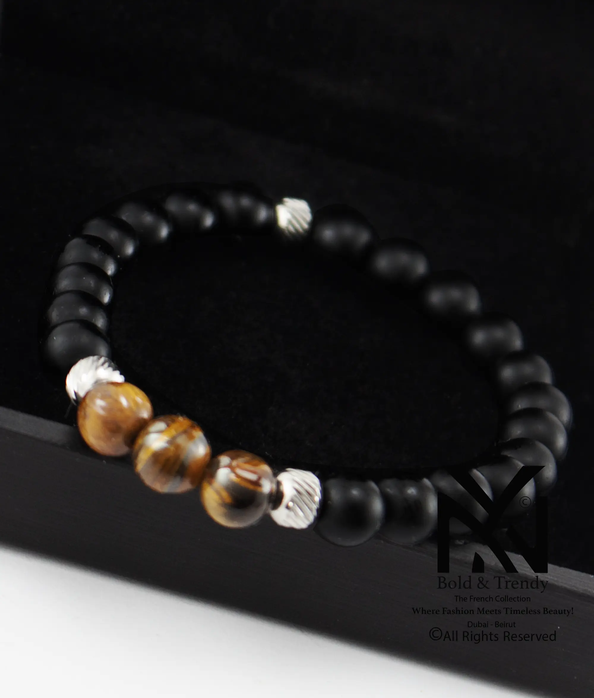  Unisex Bracelet Natural Black Lava And Tiger Eye 1