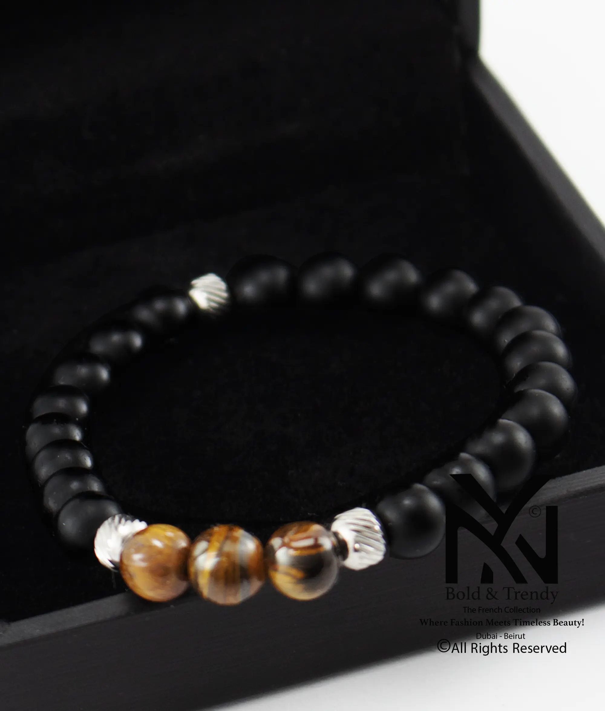  Unisex Bracelet Natural Black Lava And Tiger Eye 1