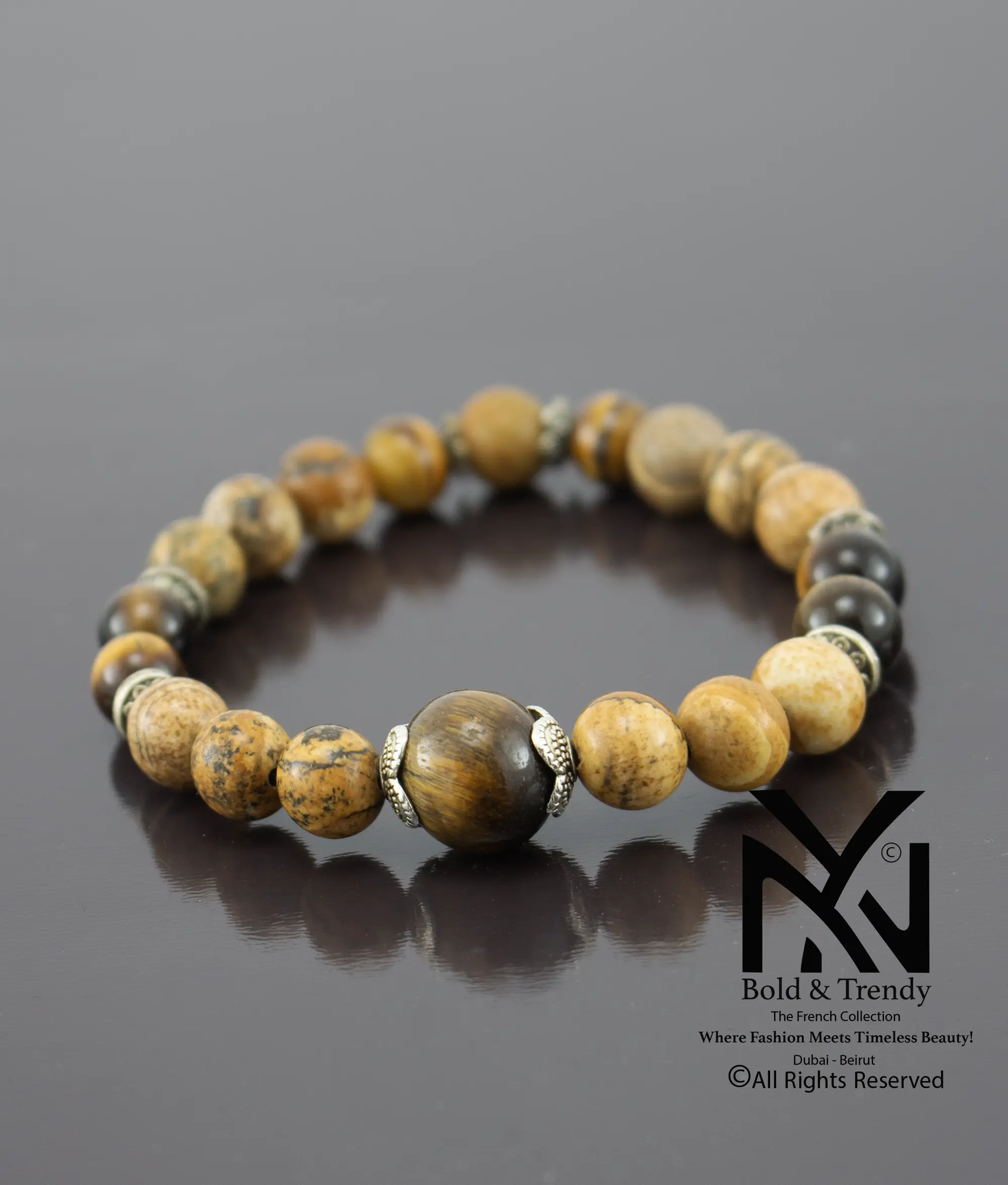  Unisex Bracelet Natural Brown Jasper And Tiger Eye 1