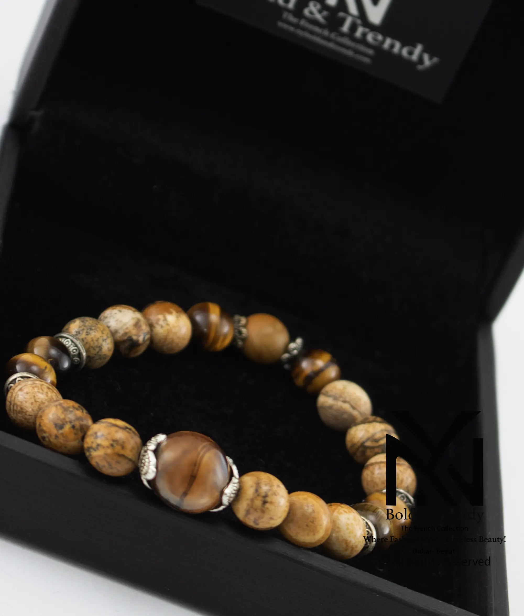  Unisex Bracelet Natural Brown Jasper And Tiger Eye 1