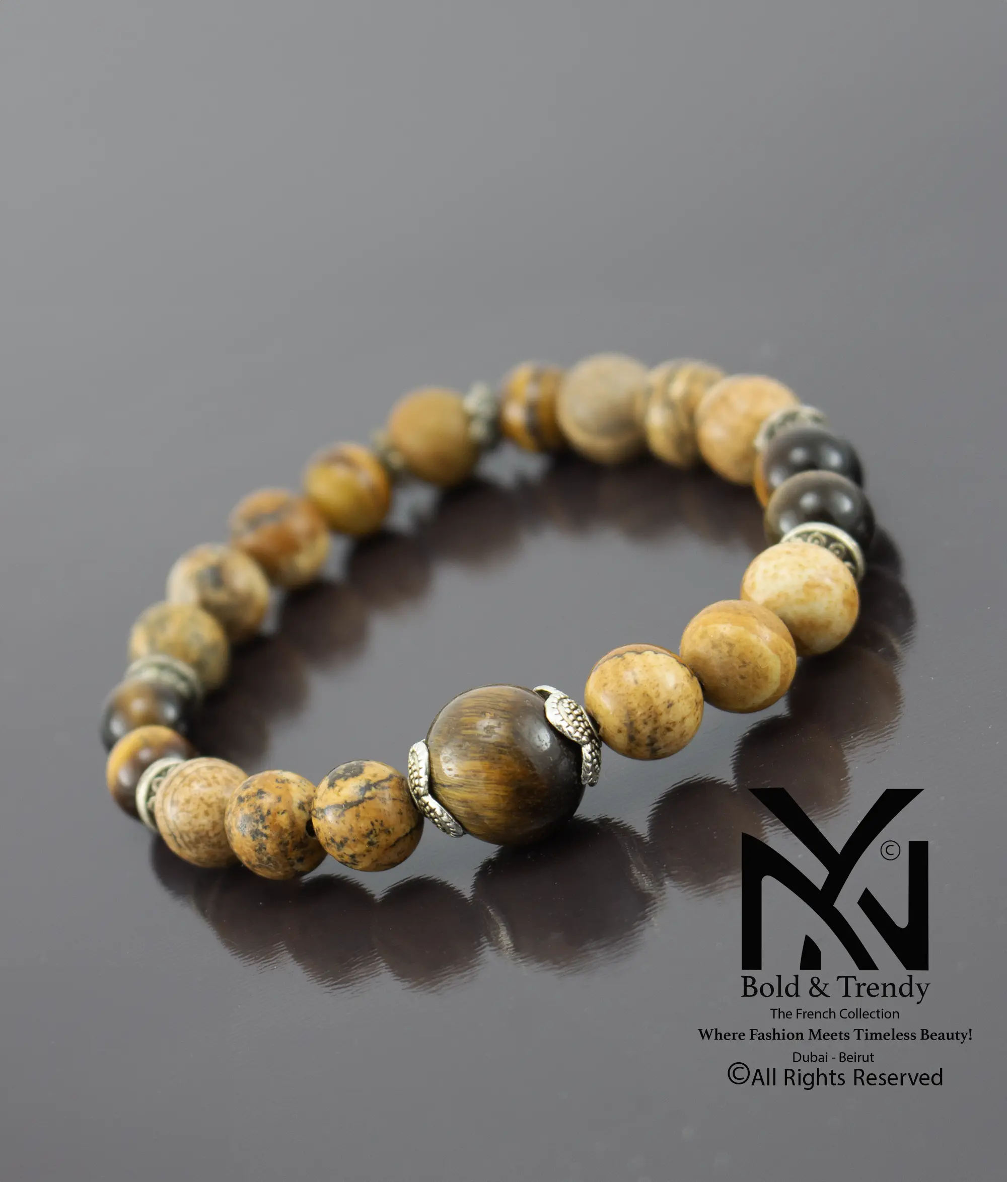  Unisex Bracelet Natural Brown Jasper And Tiger Eye 1