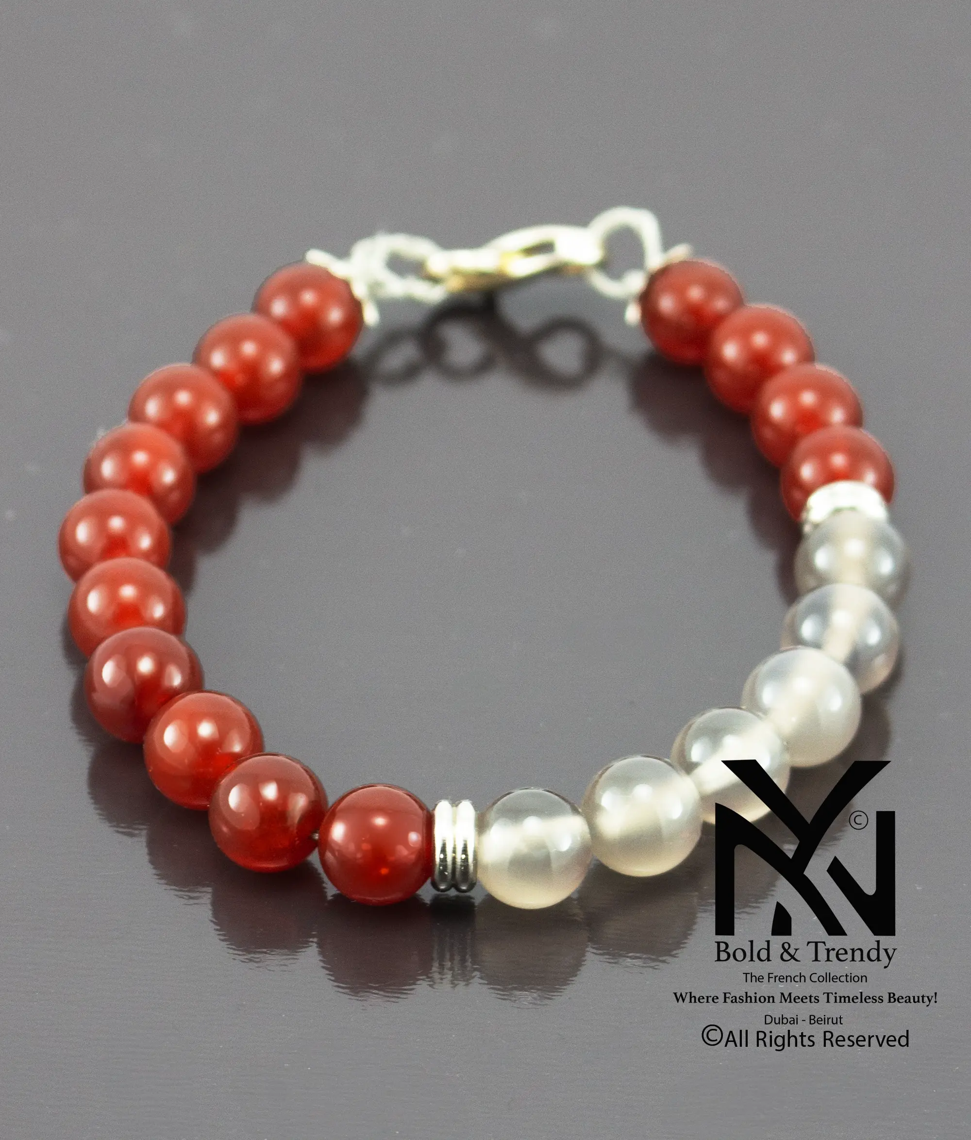 Unisex Bracelet Natural Red And Smocky Agate 1