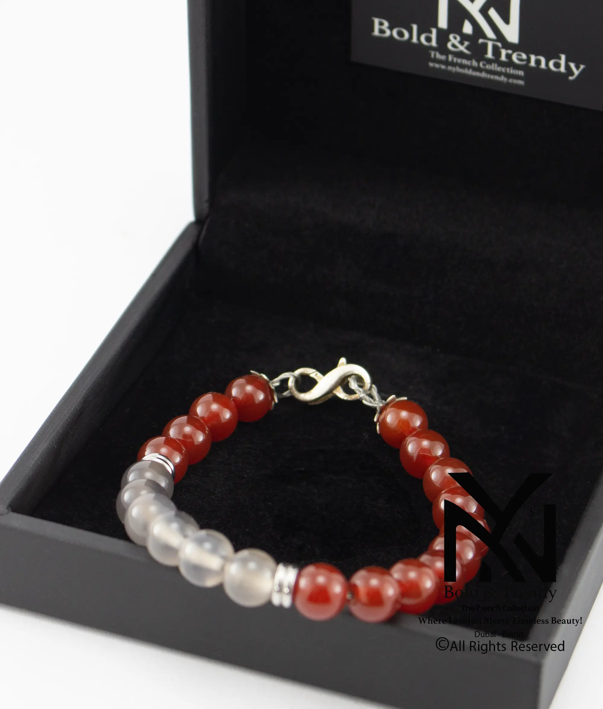 Unisex Bracelet Natural Red And Smocky Agate 1