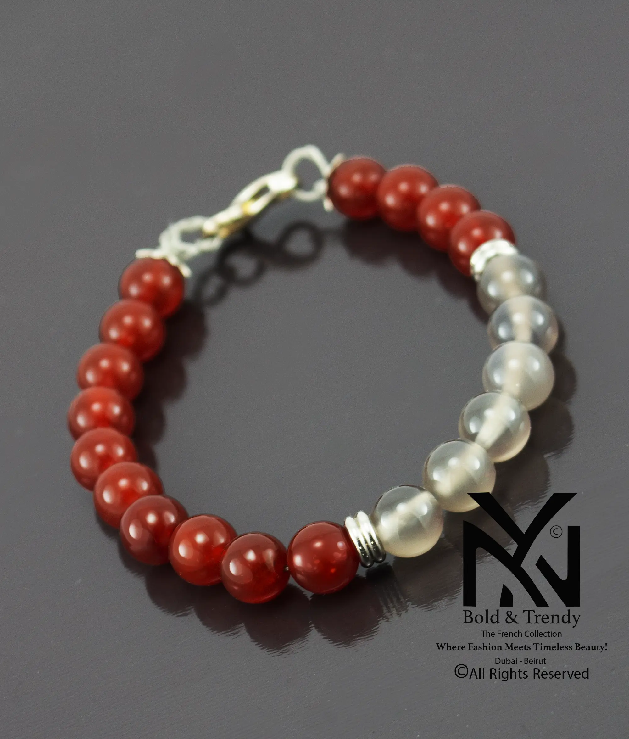 Unisex Bracelet Natural Red And Smocky Agate 1