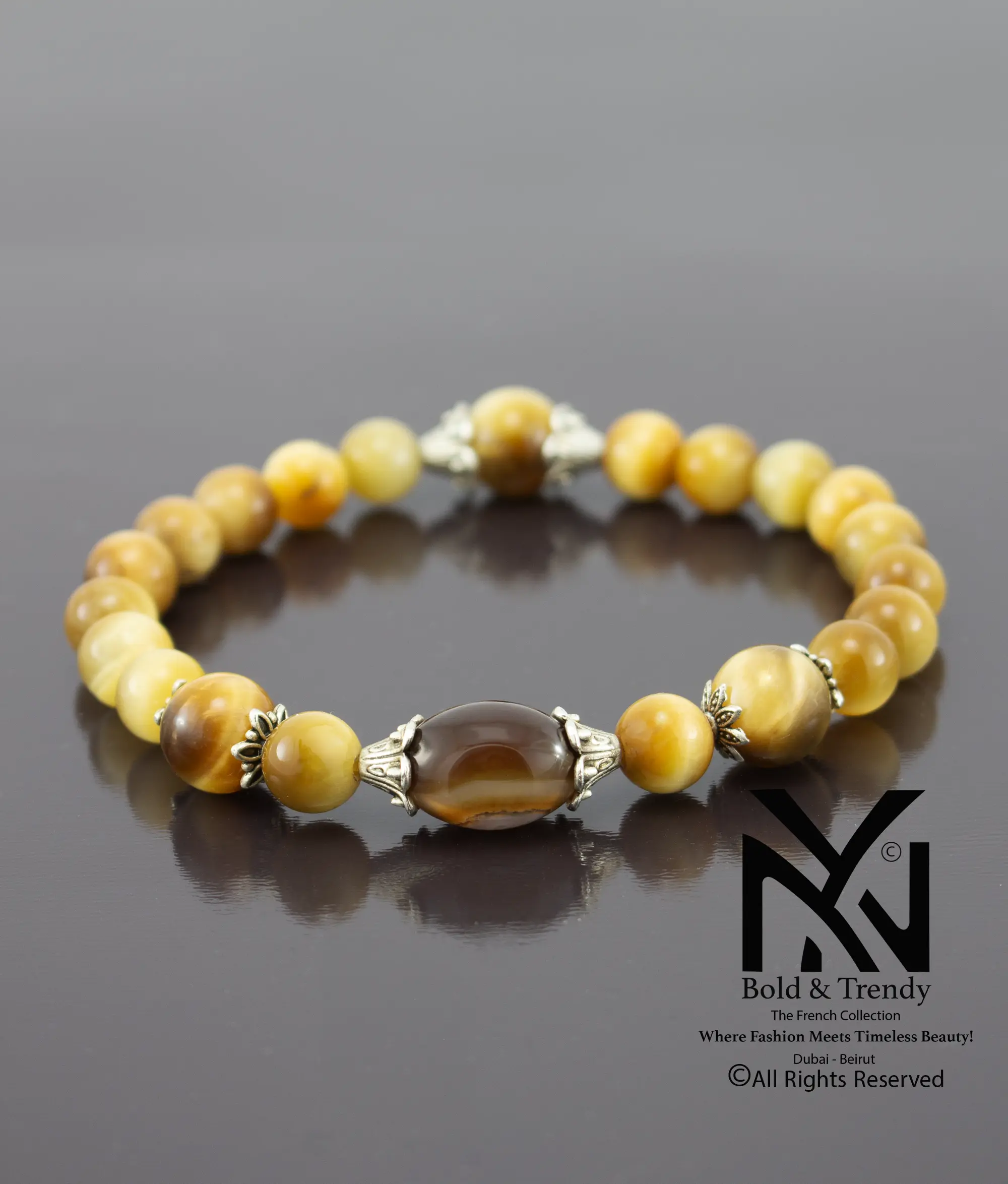 Unisex Bracelet Natural Yellow Brazilian Tiger Eye 1
