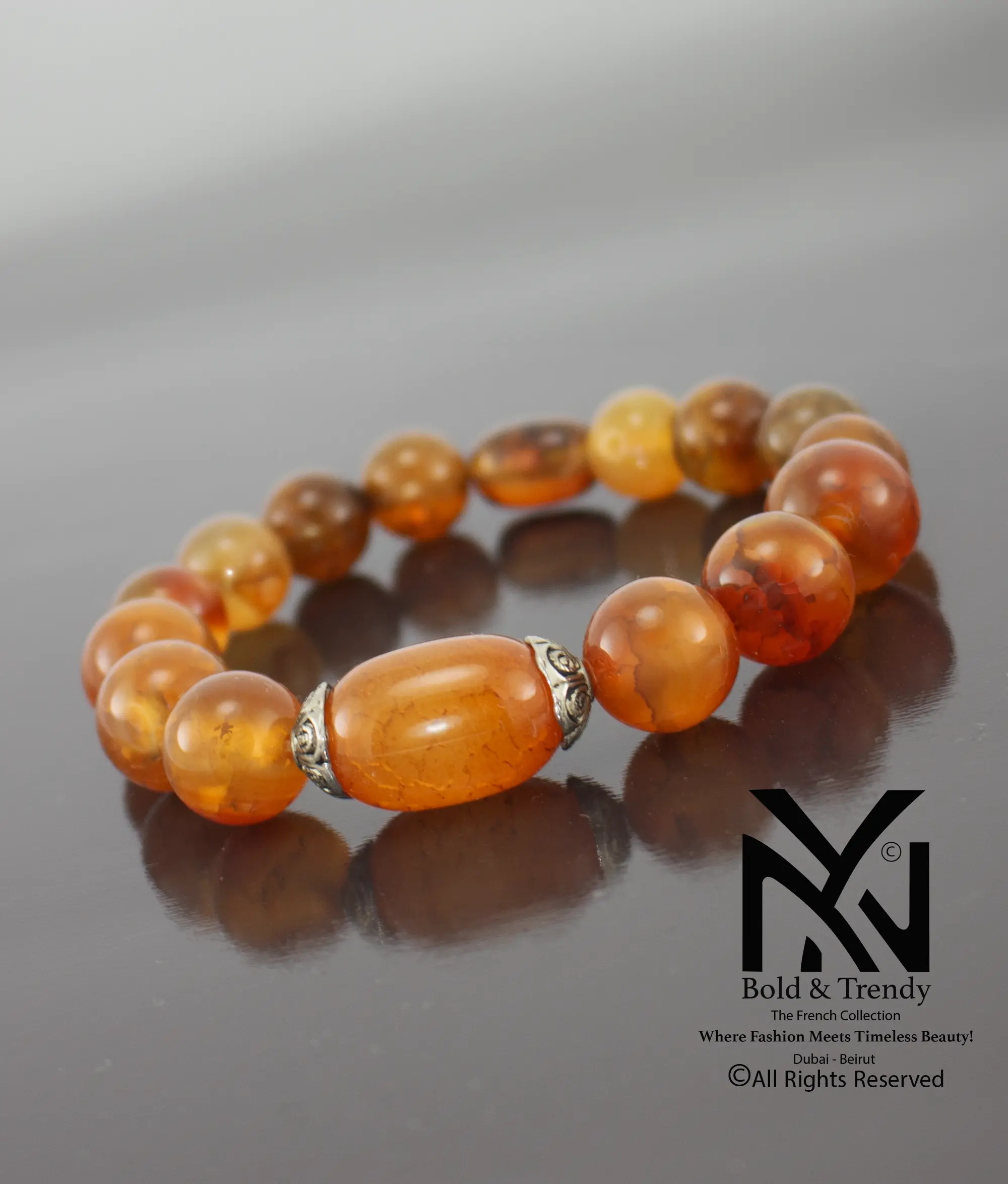  Unisex Bracelet Natural Yellow-Orange Yamani Agate 1
