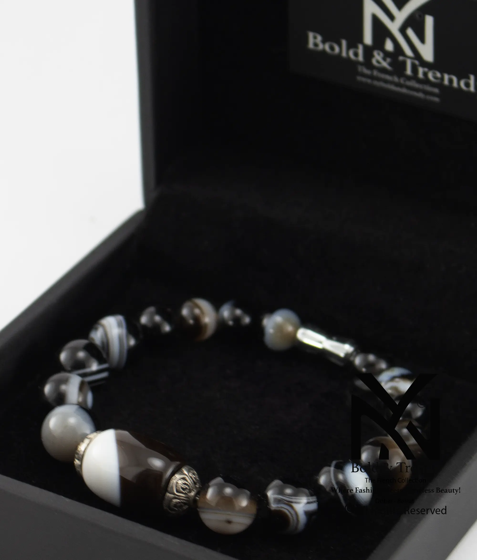 Unisex Bracelet Yamani Natural Black And White Agate 1