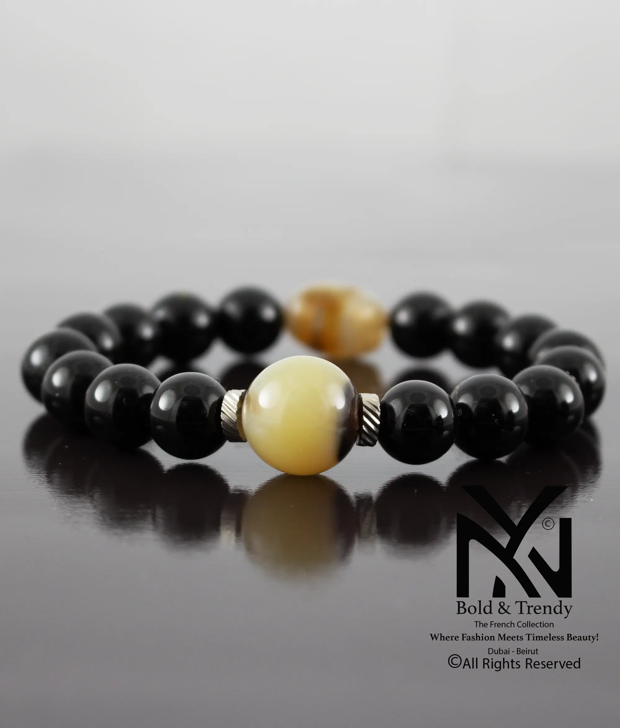 Unisex Bracelets Black And Ivory Agate 1