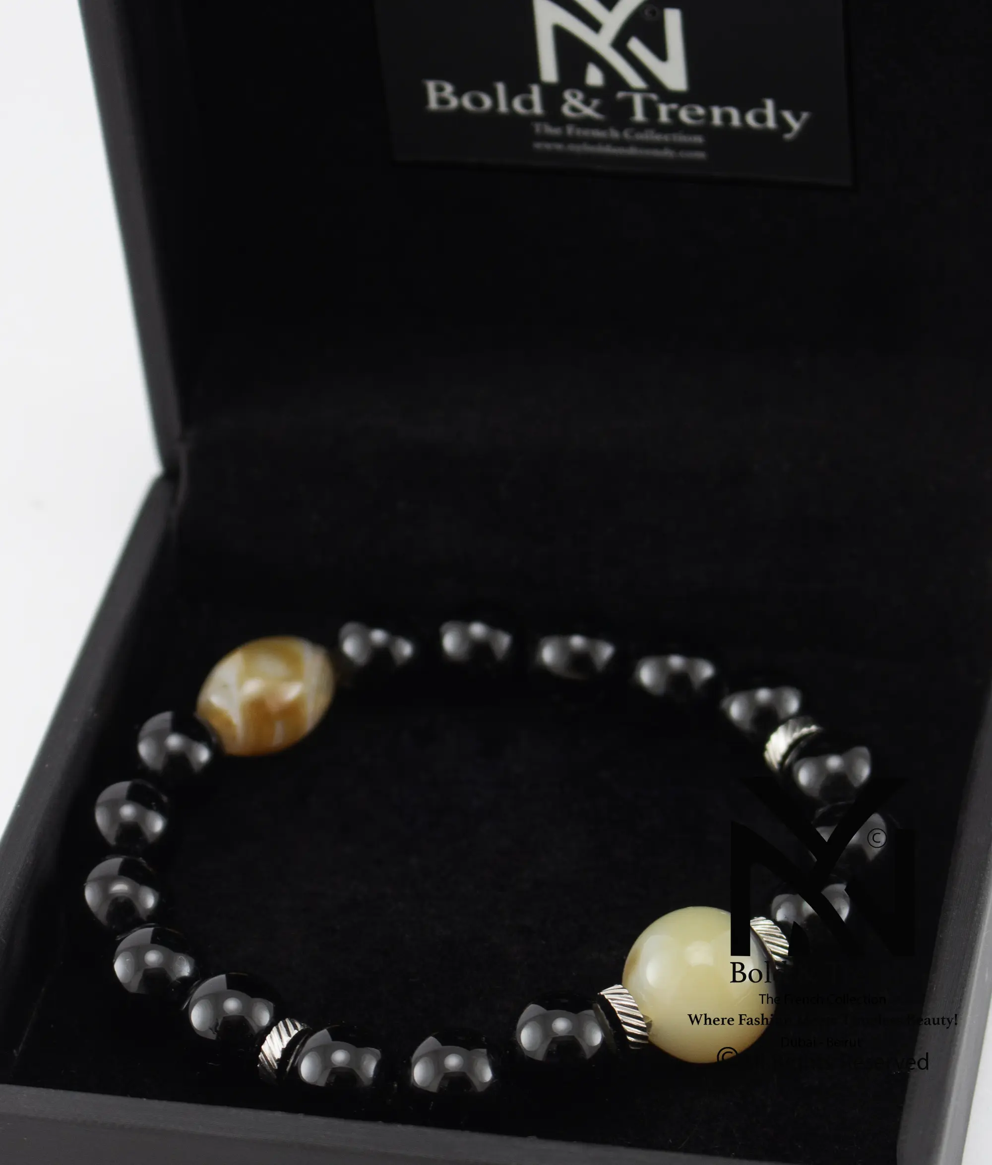  Unisex Bracelets Black And Ivory Agate 1