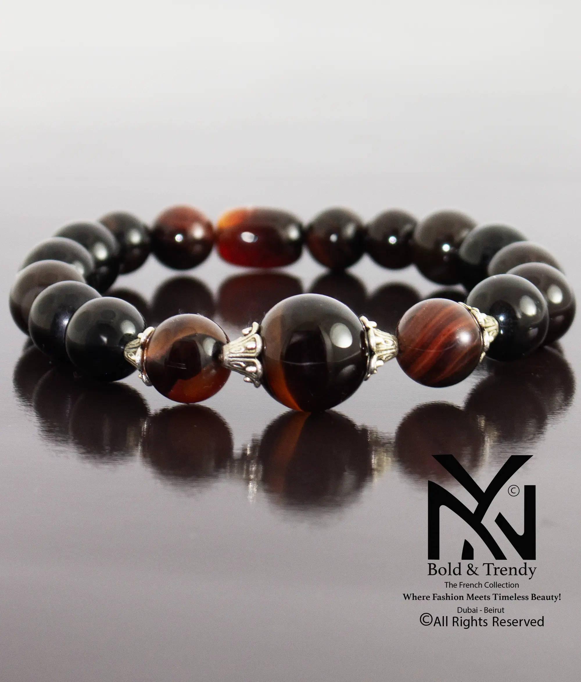  Unisex Bracelets Dark Red Yamani Beads Agate 1
